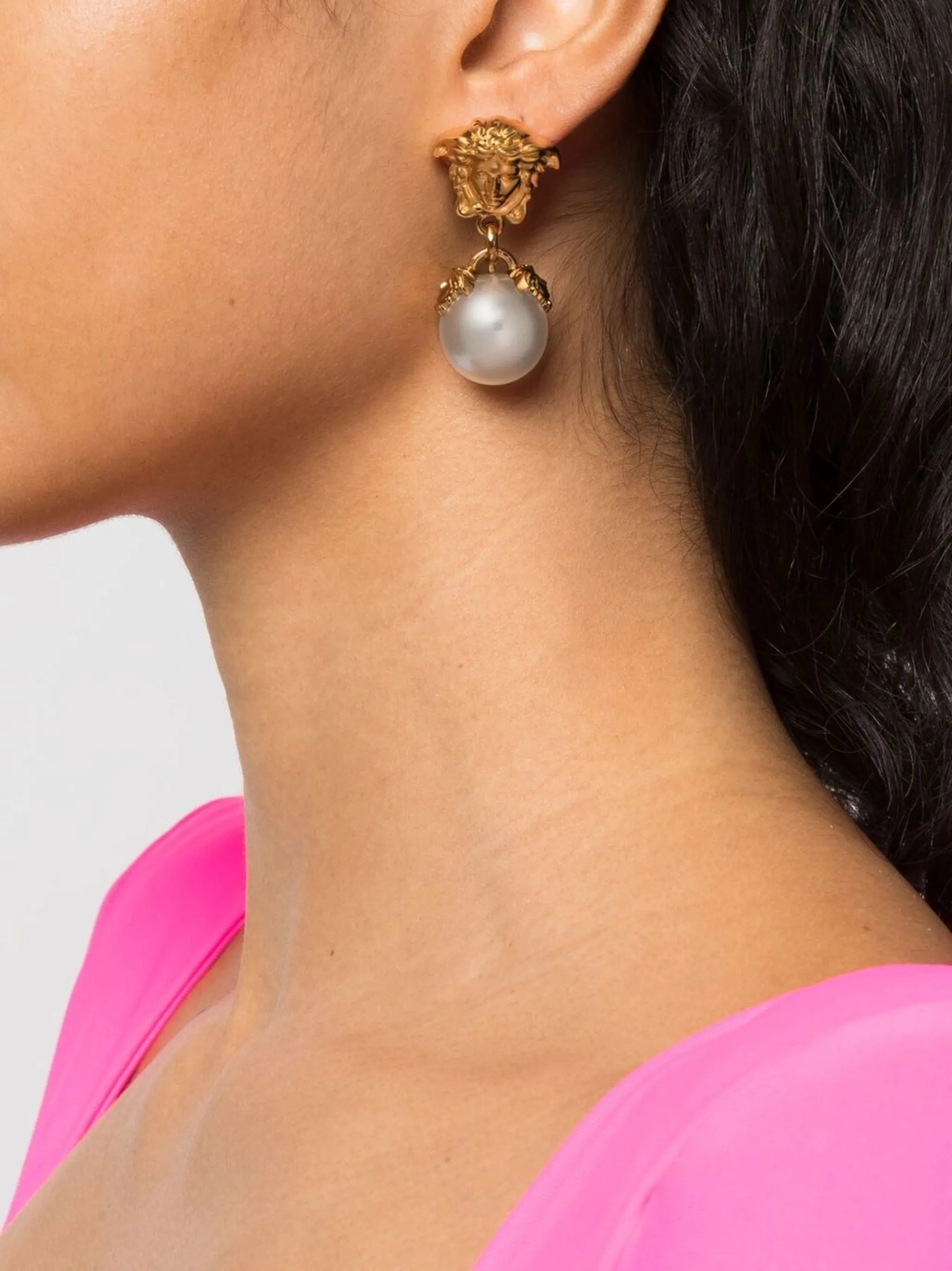 Medusa-head pearl-drop earrings