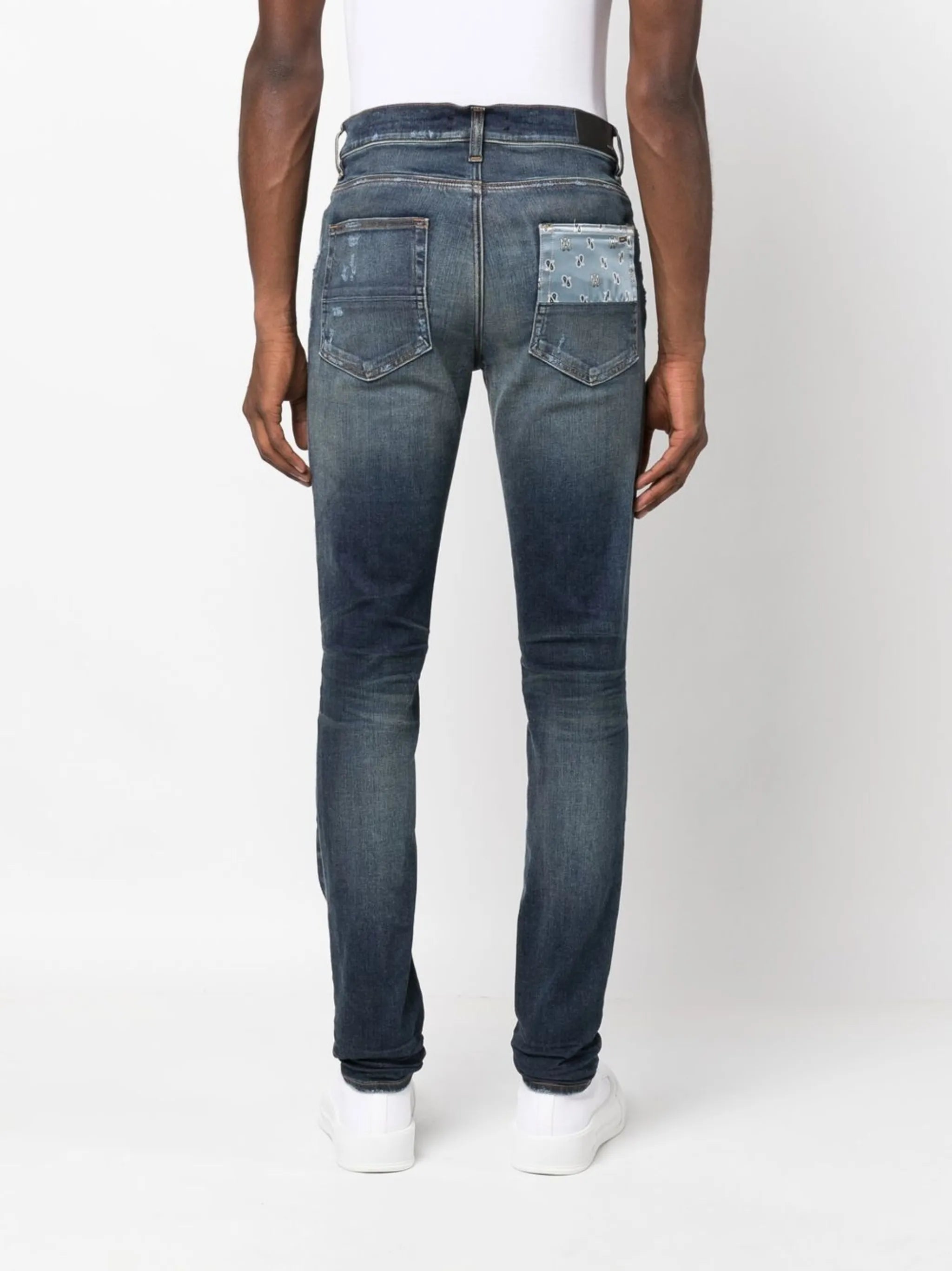 patchwork distressed slim jeans