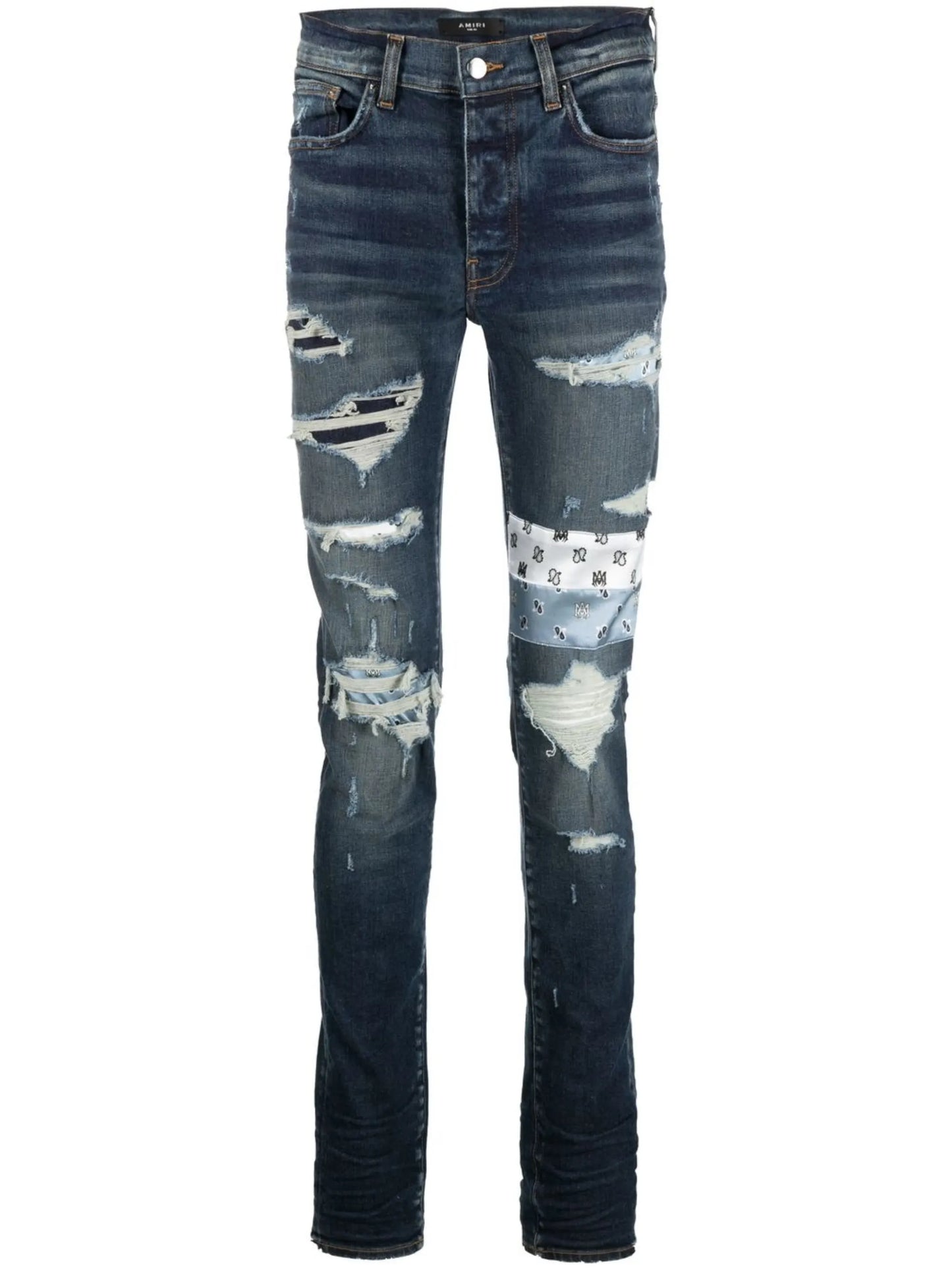 patchwork distressed slim jeans