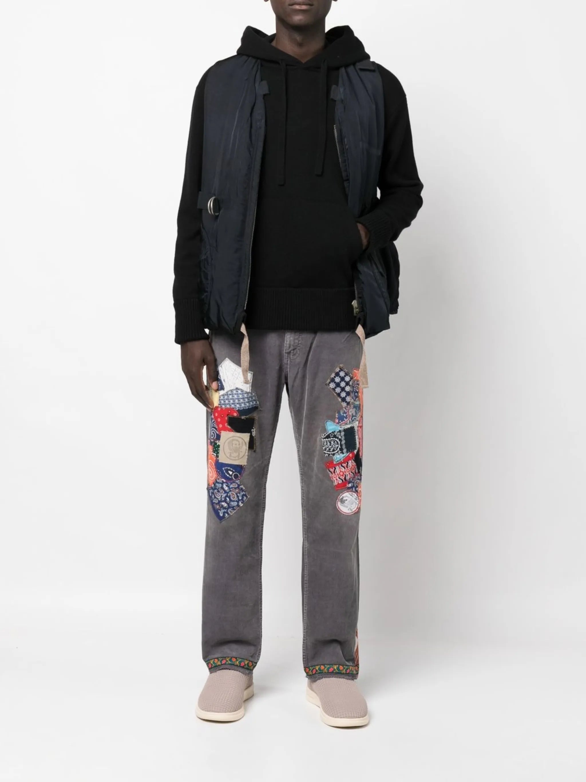patchwork-detail straight-leg jeans