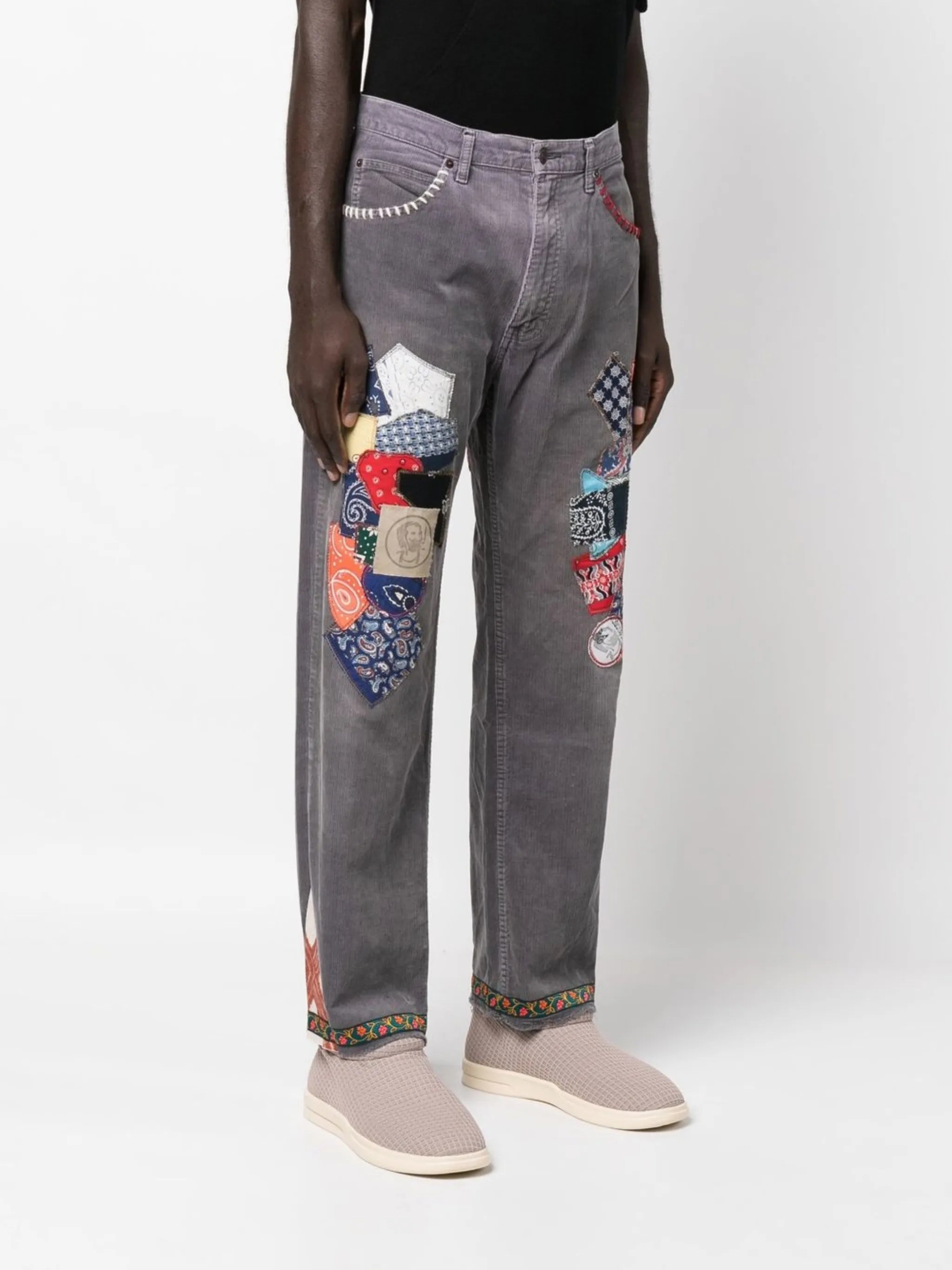 patchwork-detail straight-leg jeans
