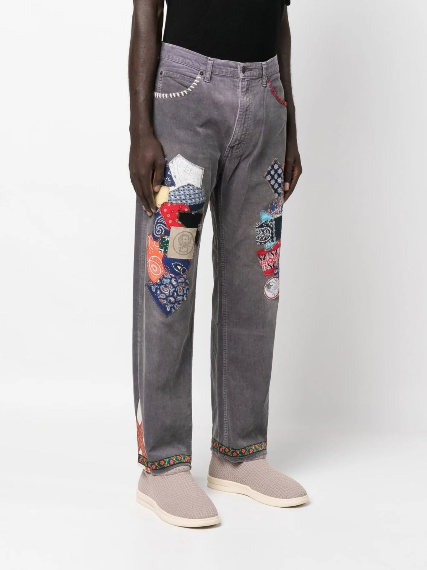 patchwork-detail straight-leg jeans