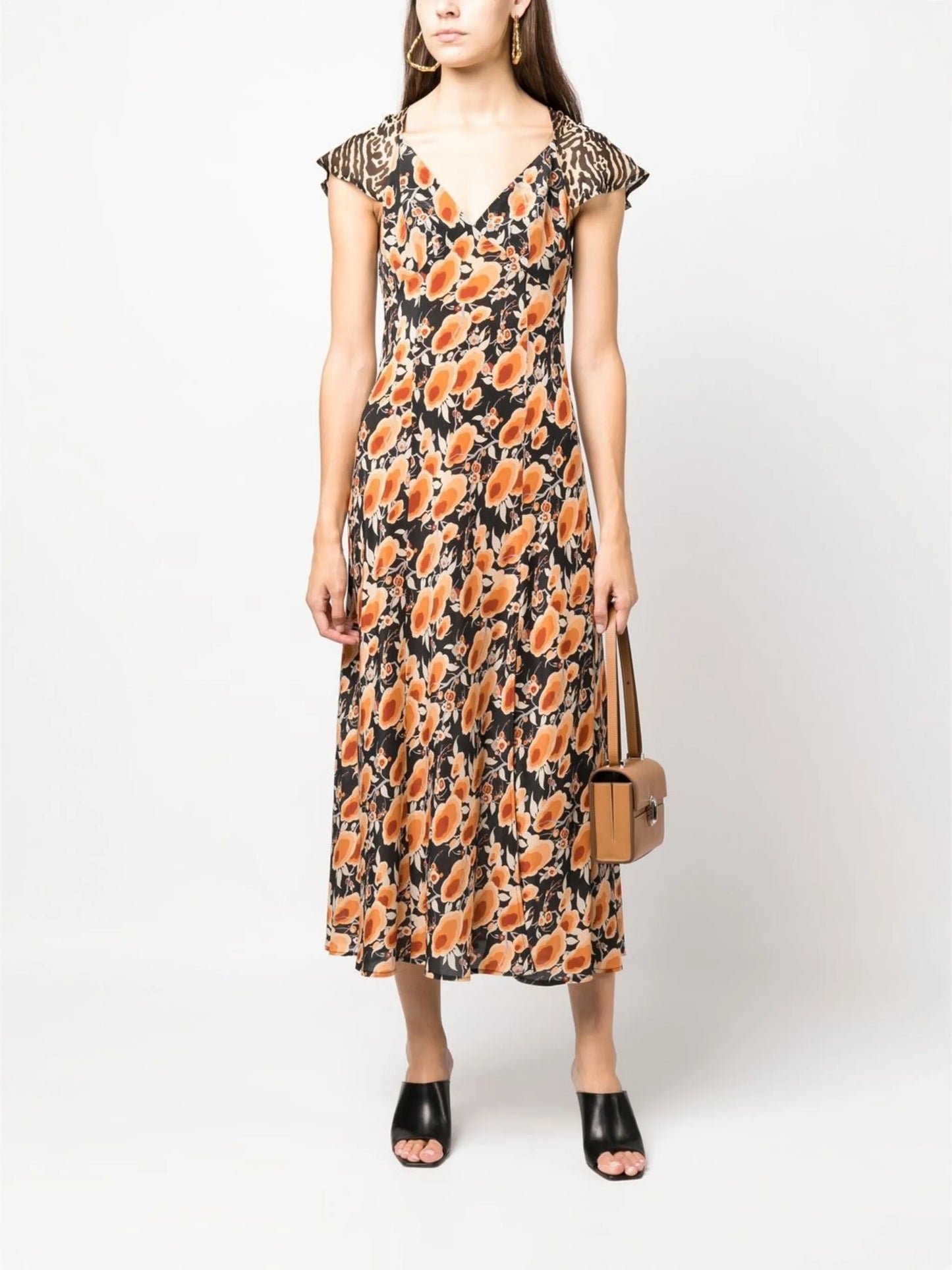 Angelina cap-sleeve midi dress