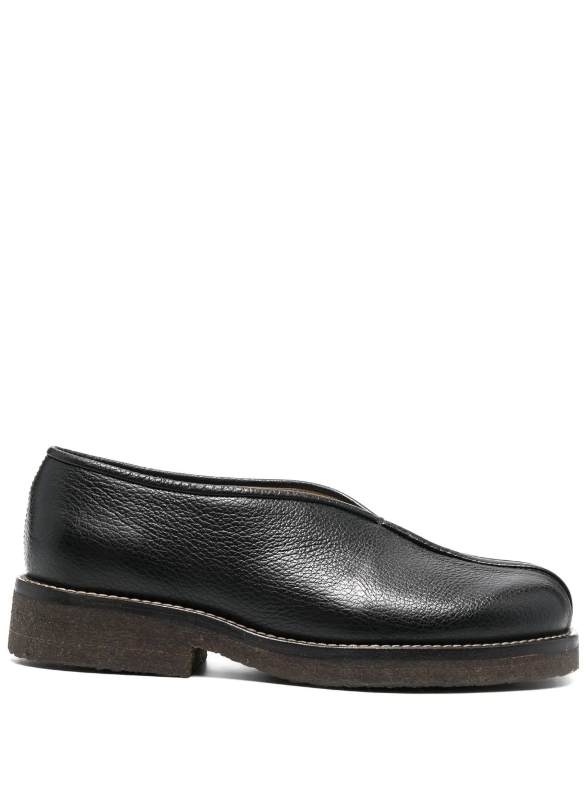 grained-leather piped loafers