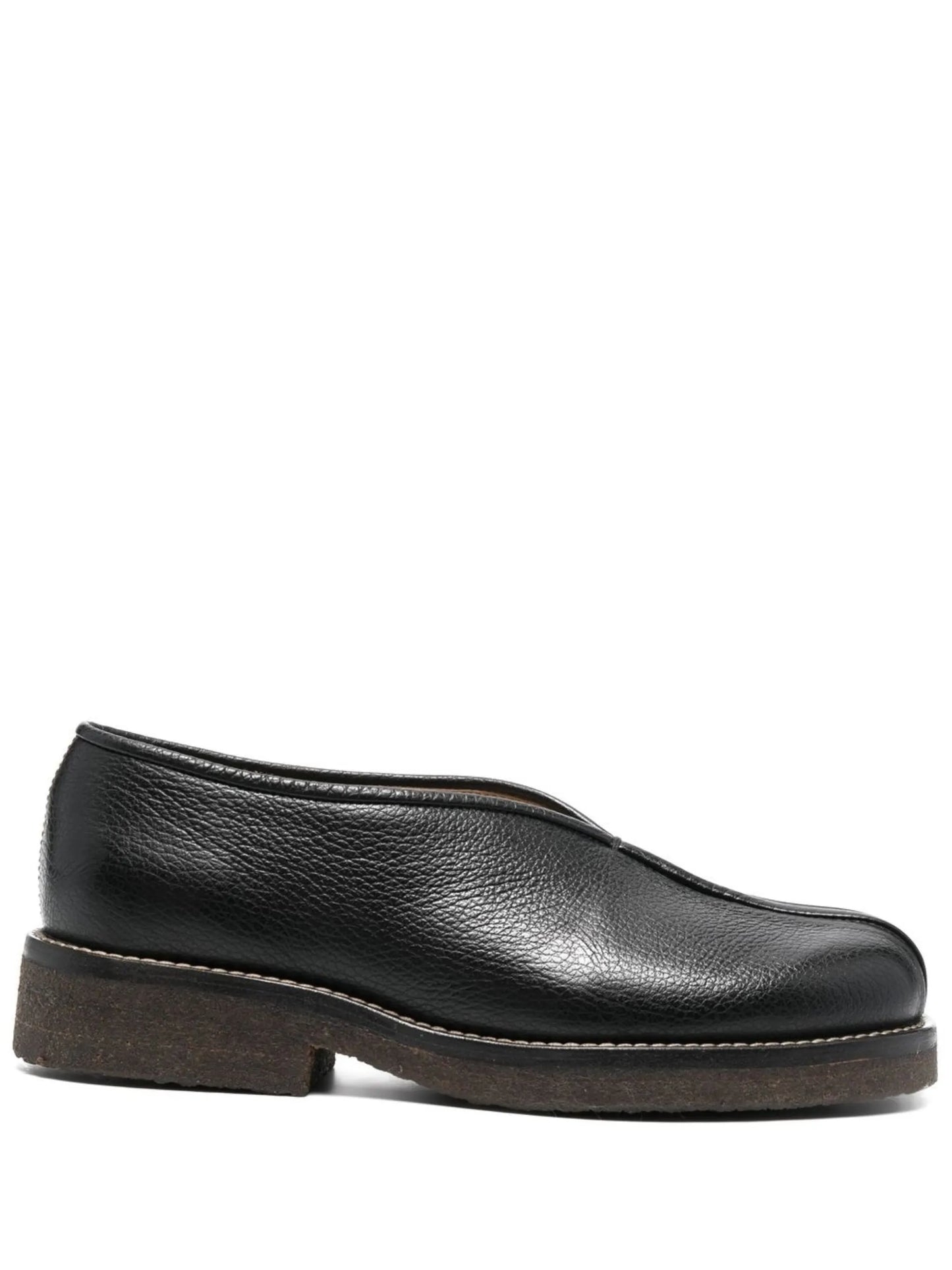grained-leather piped loafers