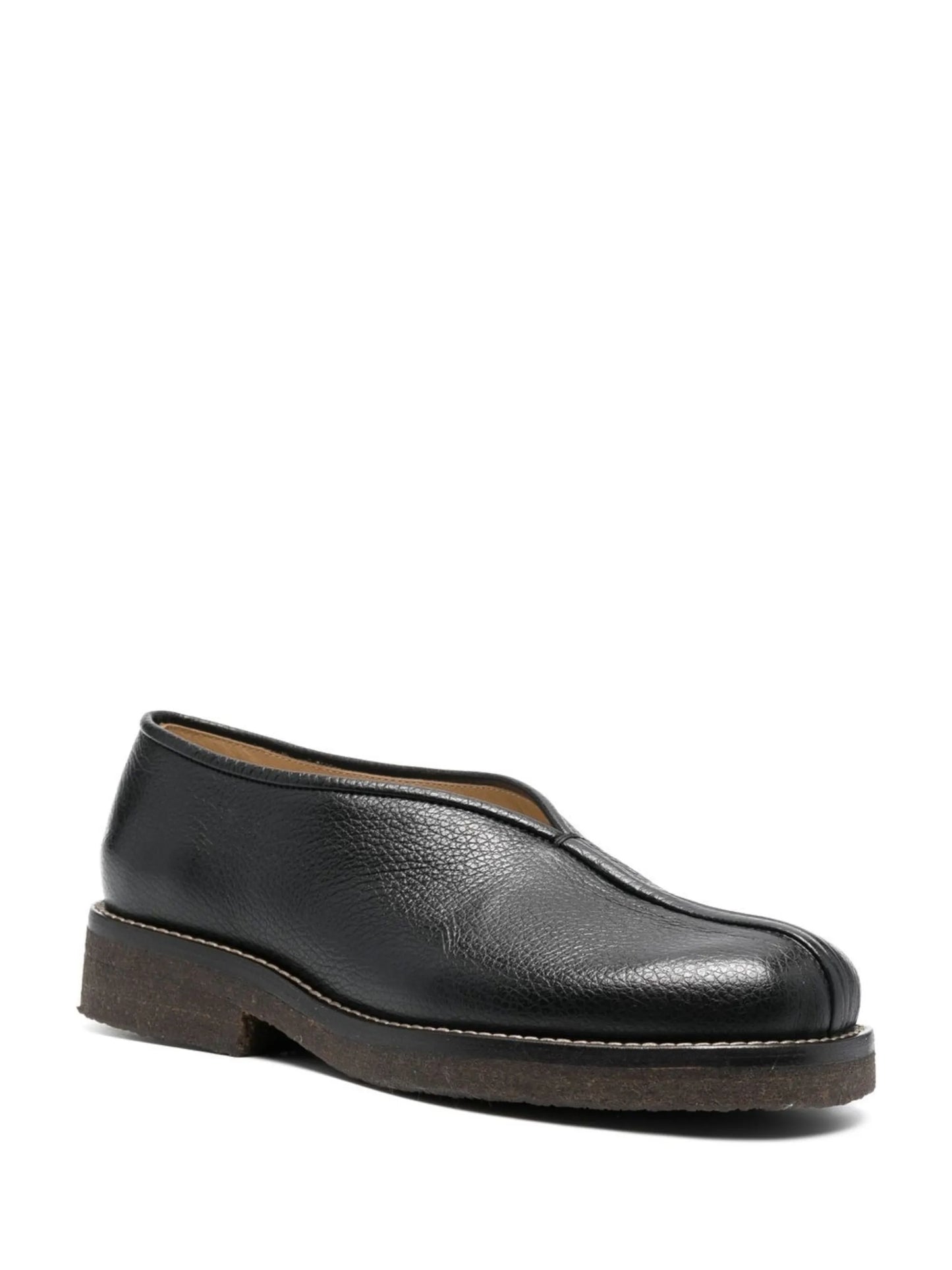 grained-leather piped loafers