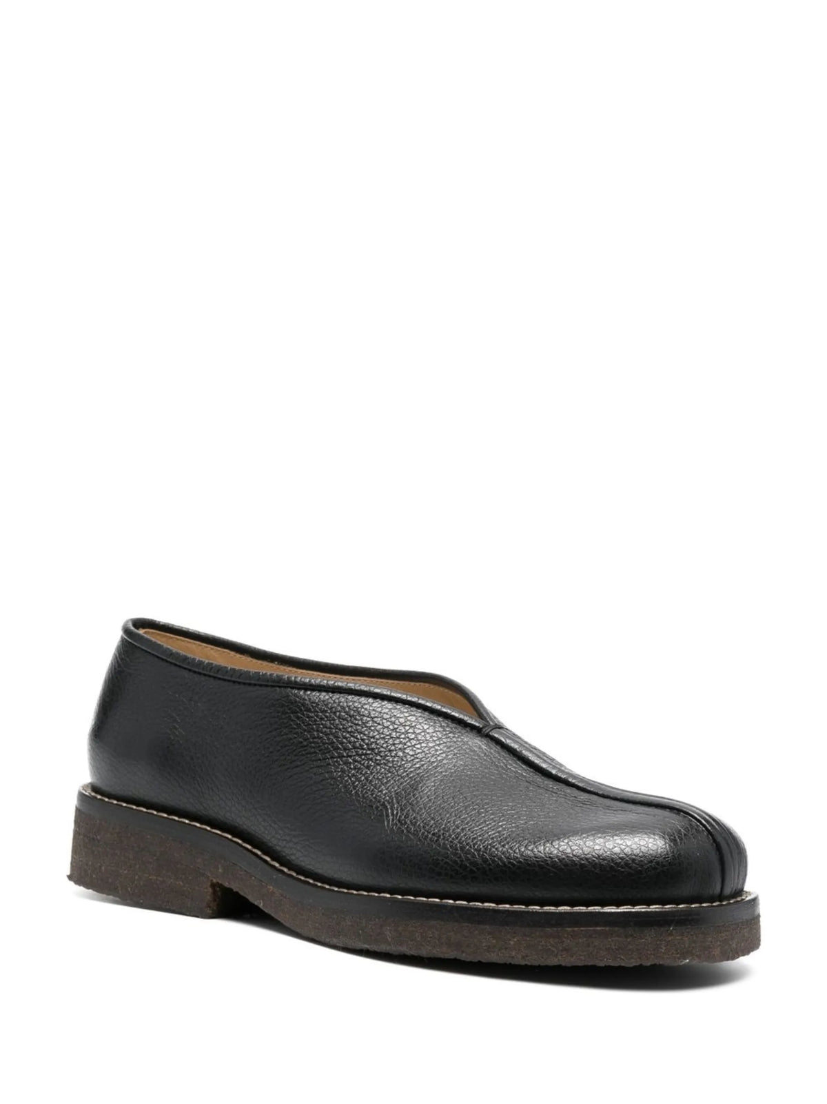 grained-leather piped loafers