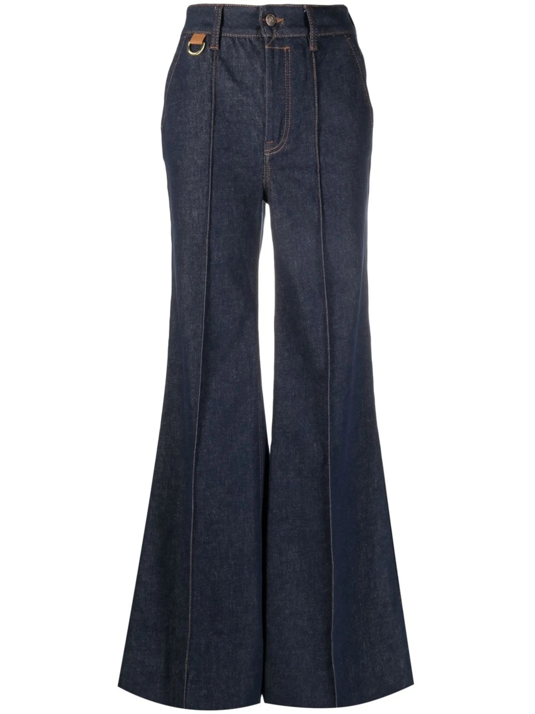 high-waisted flared jeans