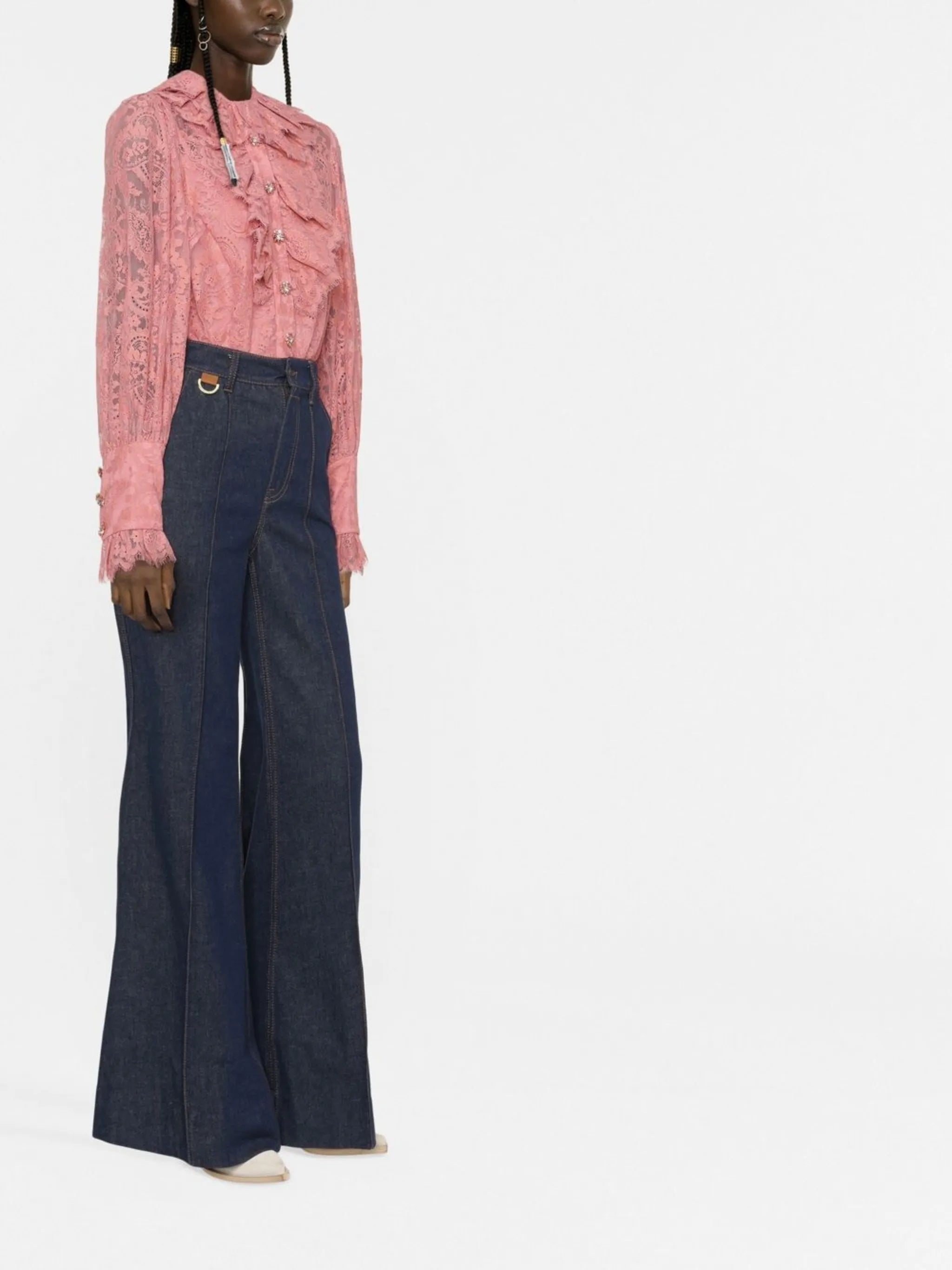 high-waisted flared jeans