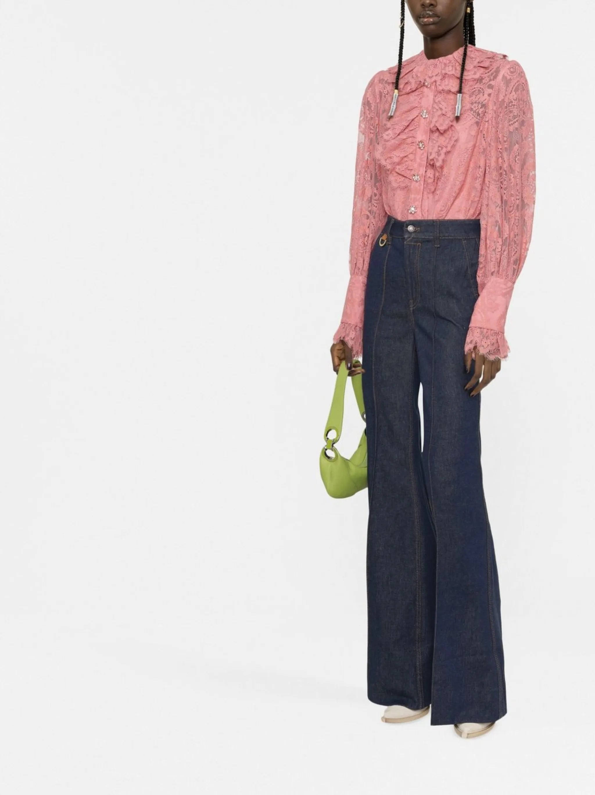 high-waisted flared jeans