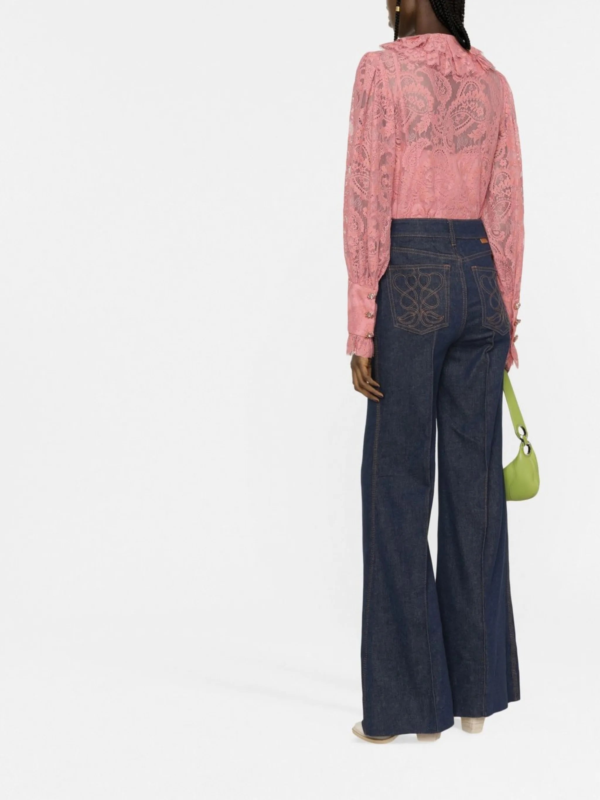 high-waisted flared jeans
