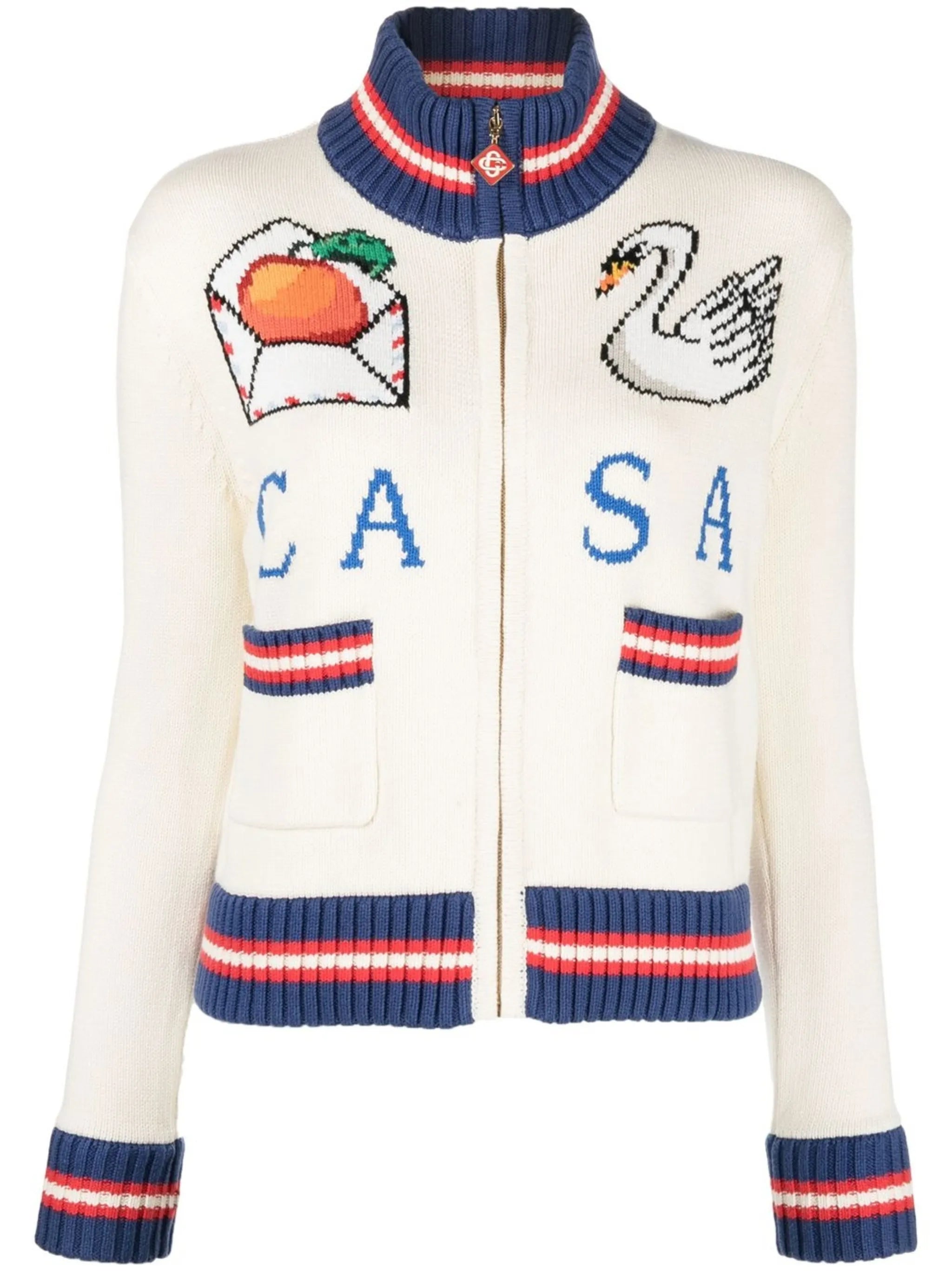 intarsia-knit high-neck cardigan