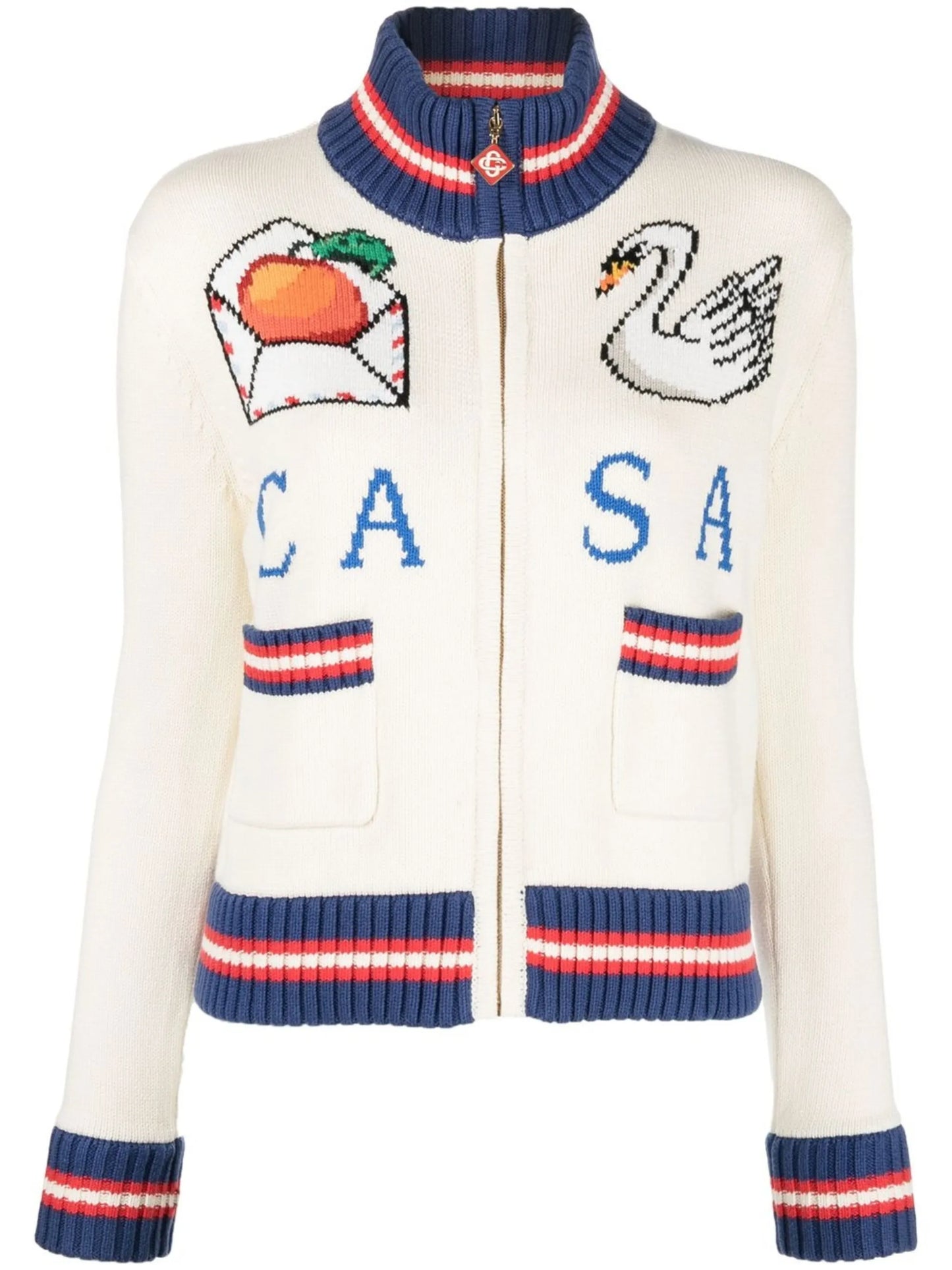 intarsia-knit high-neck cardigan