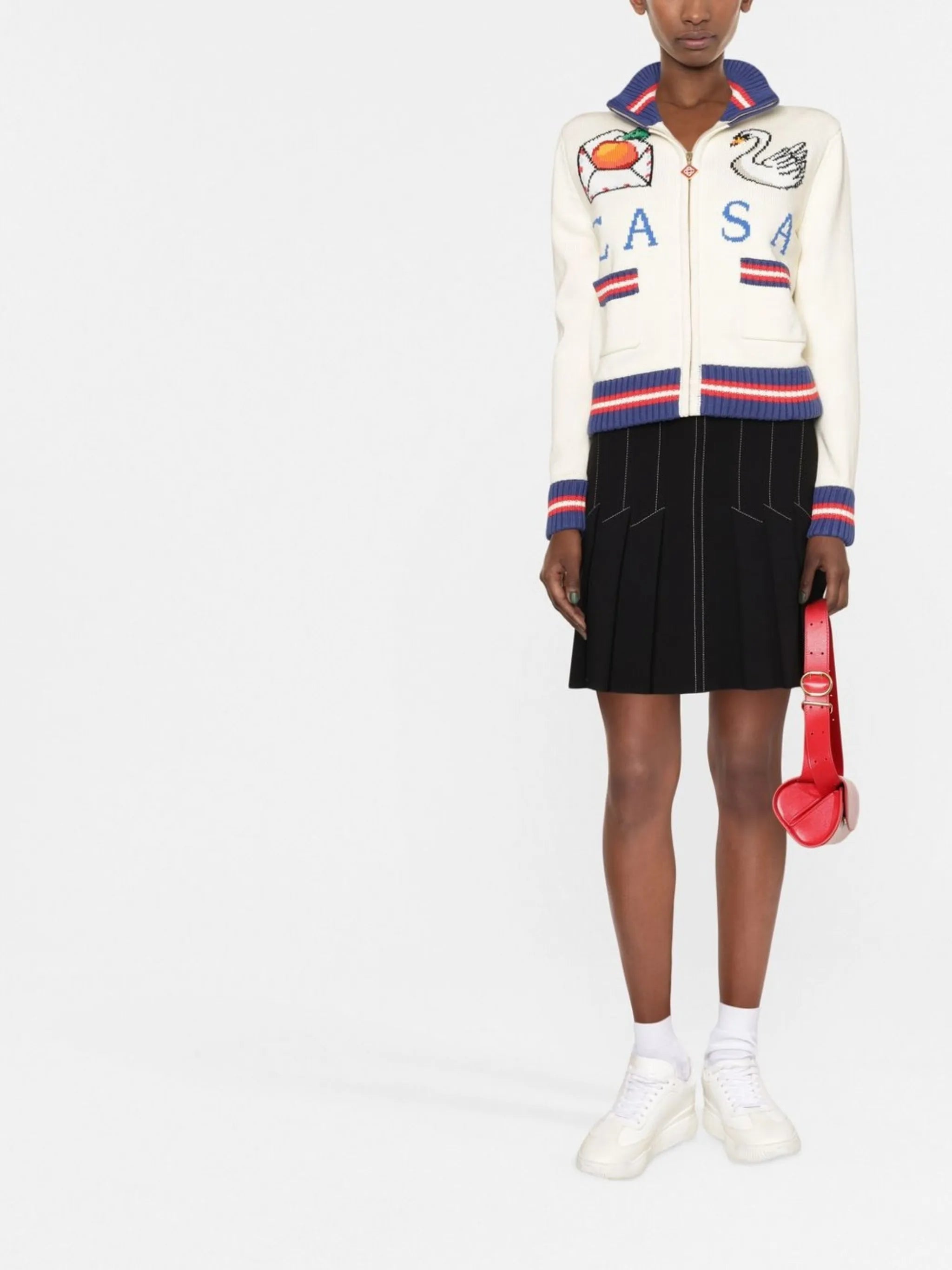 intarsia-knit high-neck cardigan