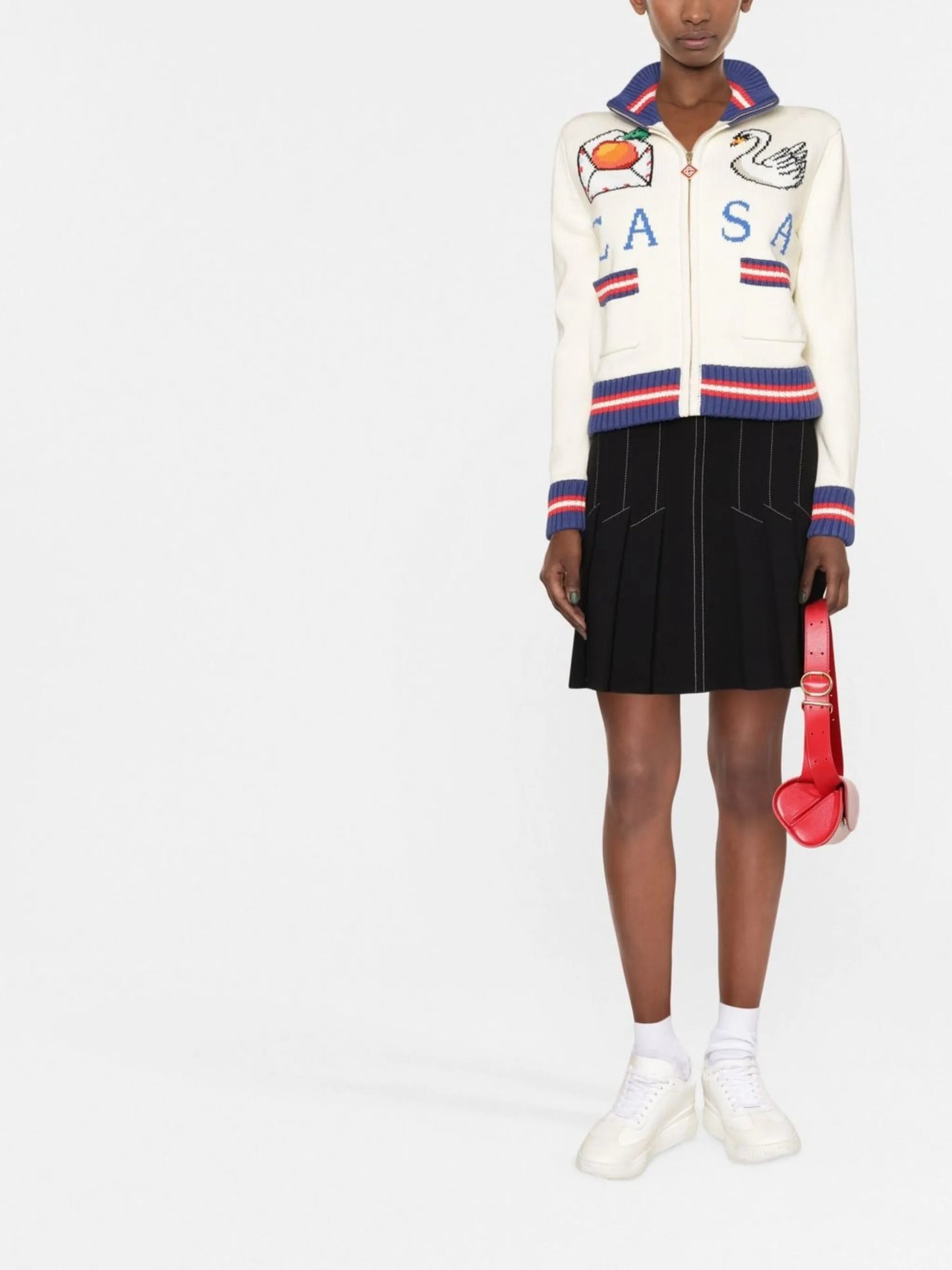 intarsia-knit high-neck cardigan