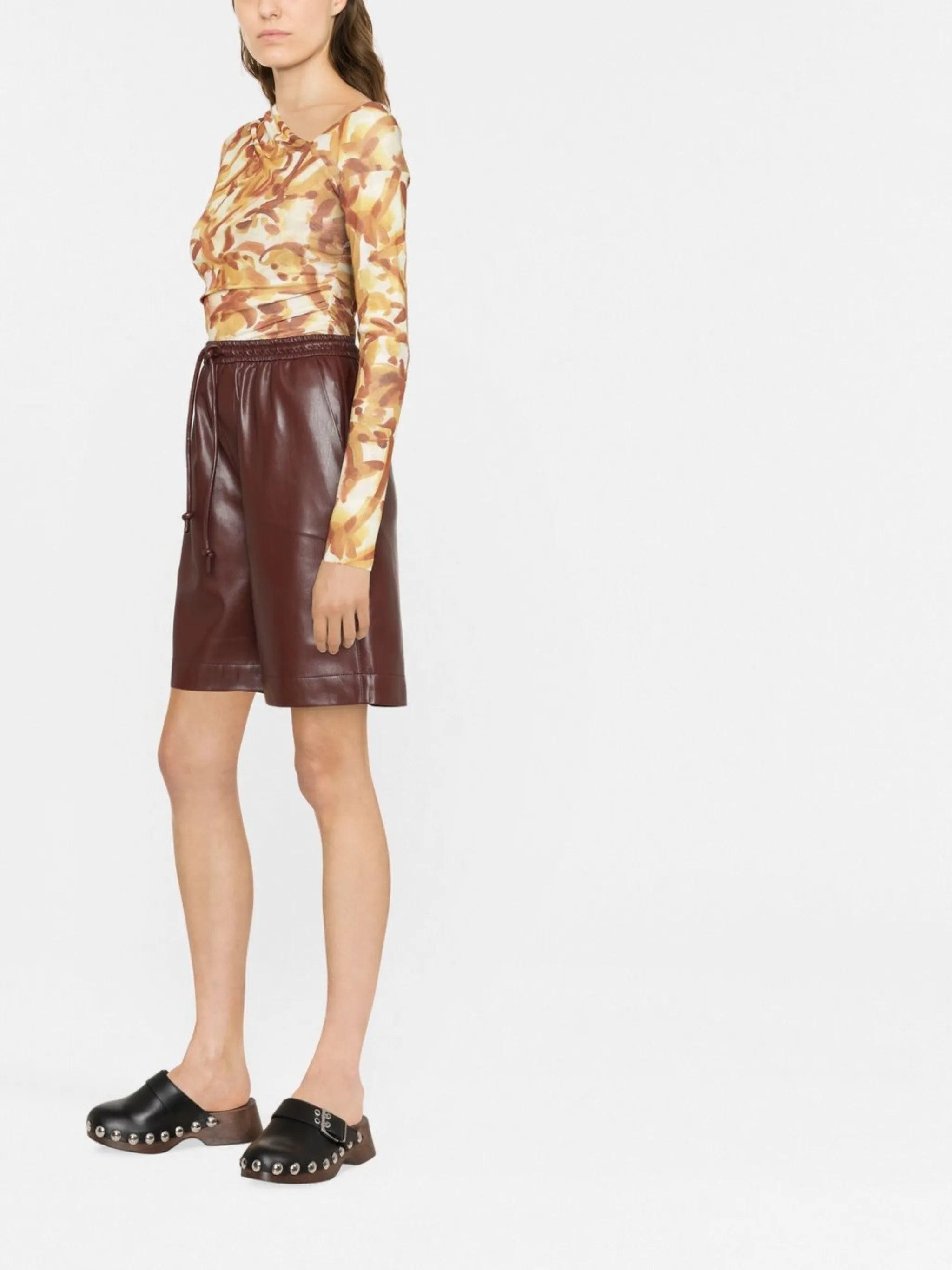 drawstring faux-leather shorts