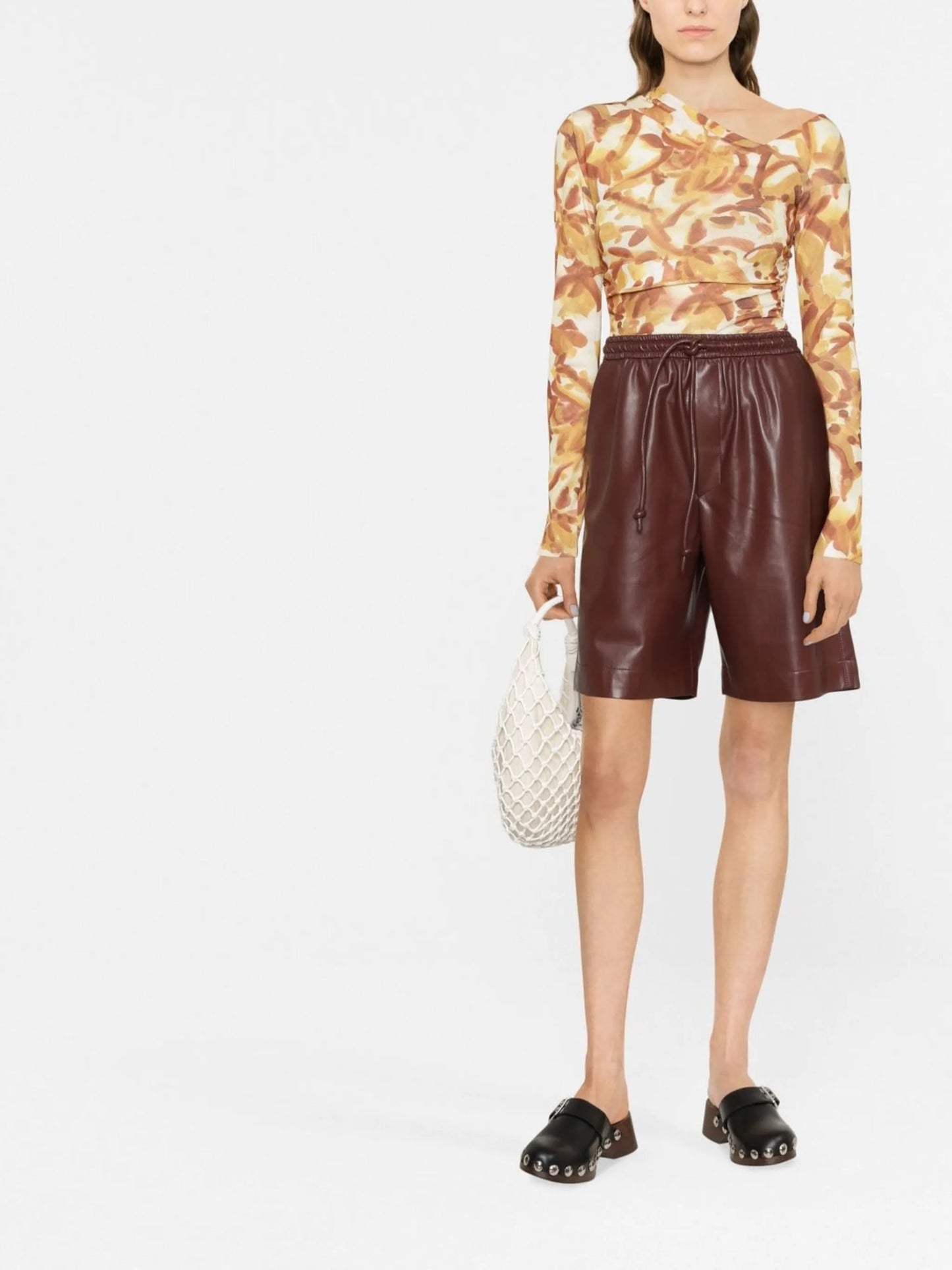 drawstring faux-leather shorts