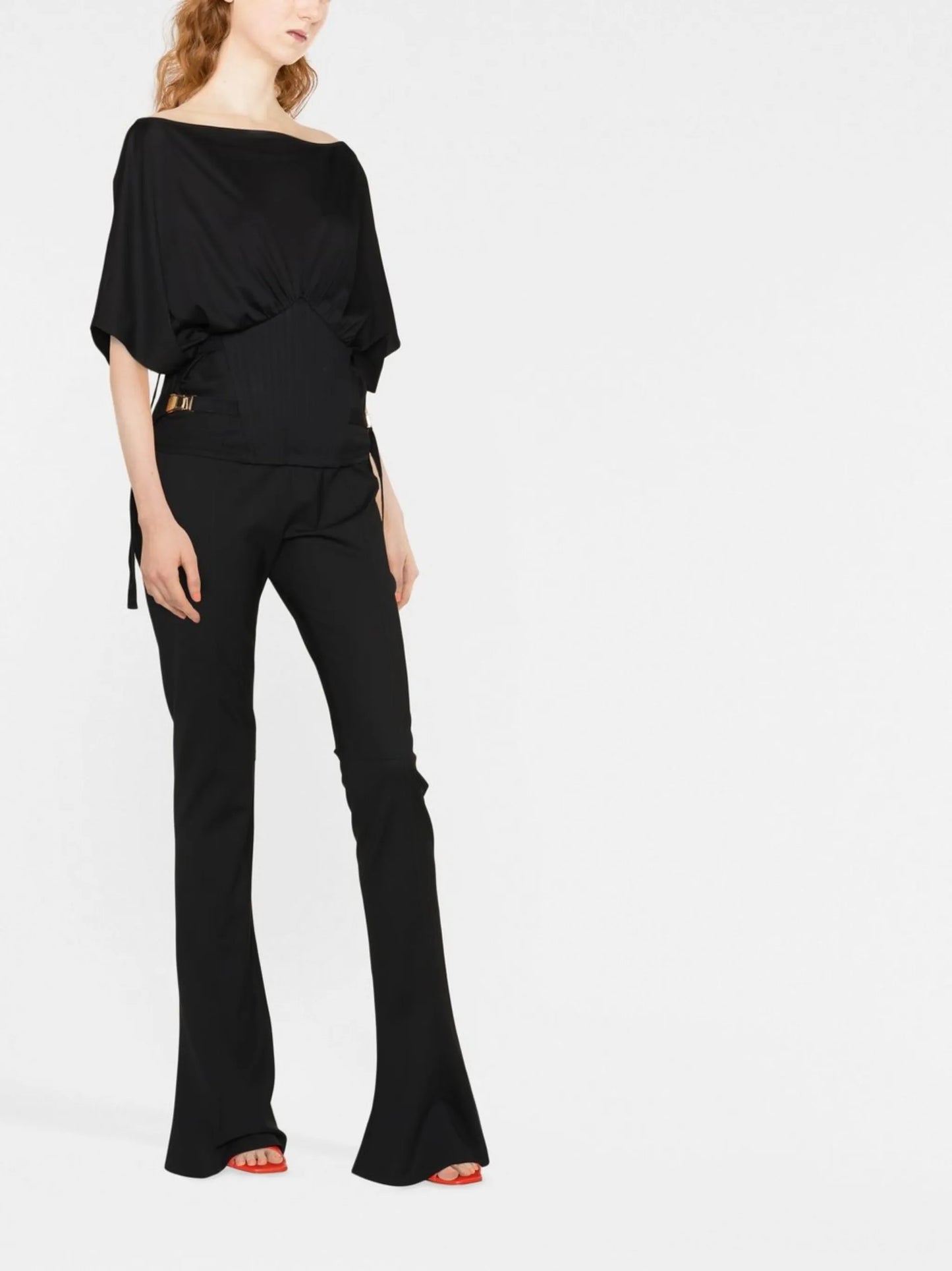 belted three-quarter sleeve top