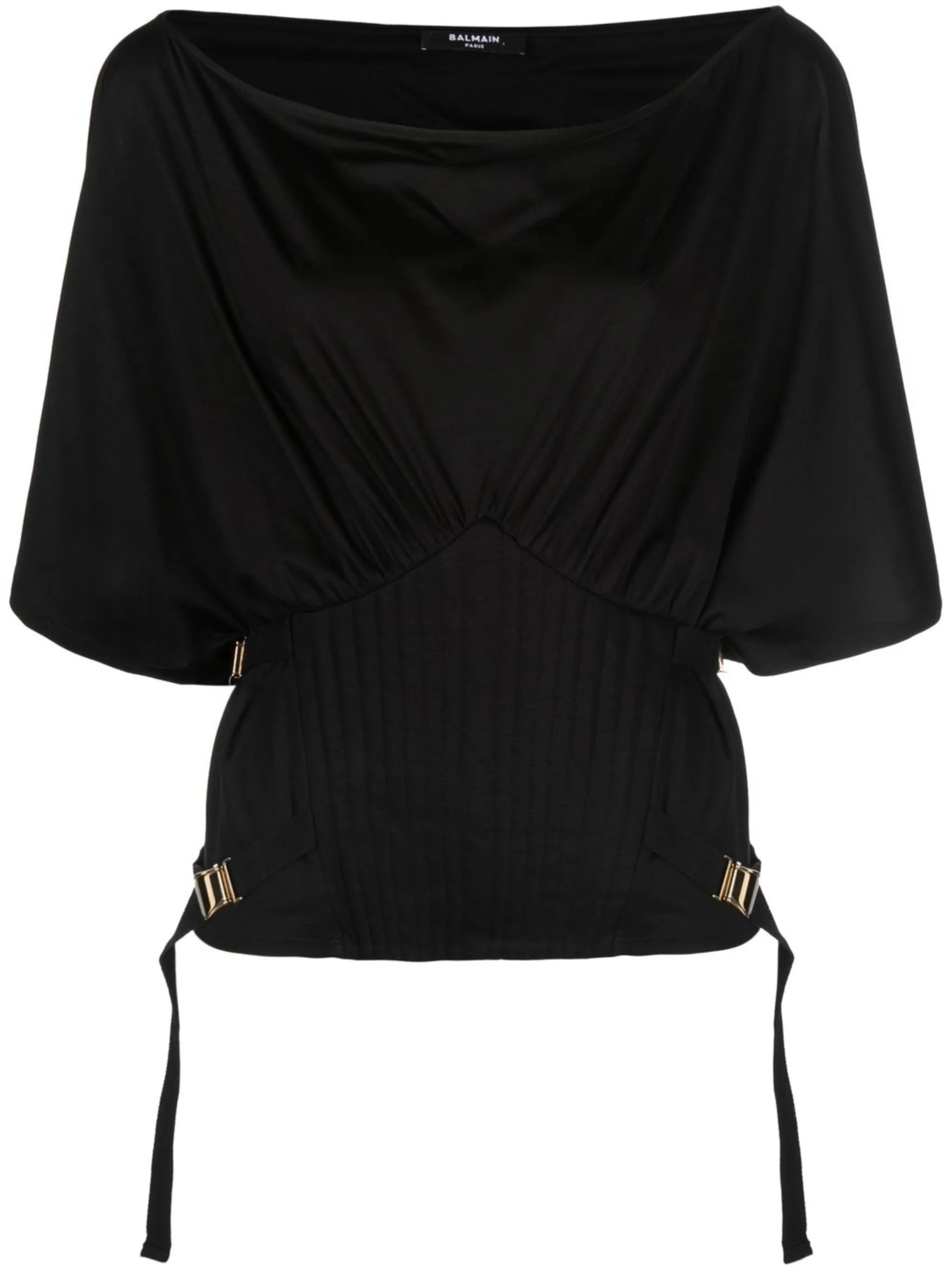 belted three-quarter sleeve top