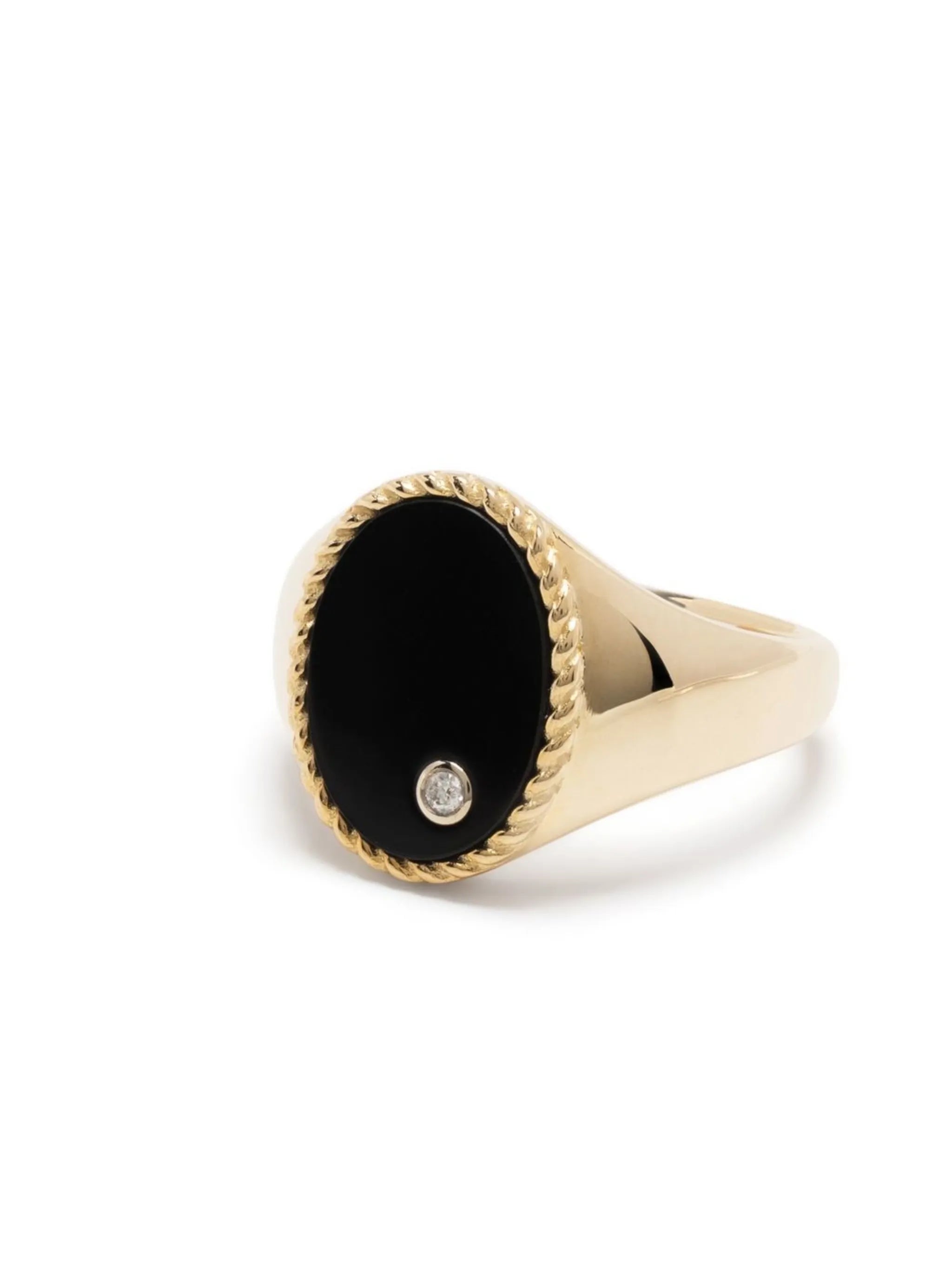 9kt yellow gold onyx diamond signet ring