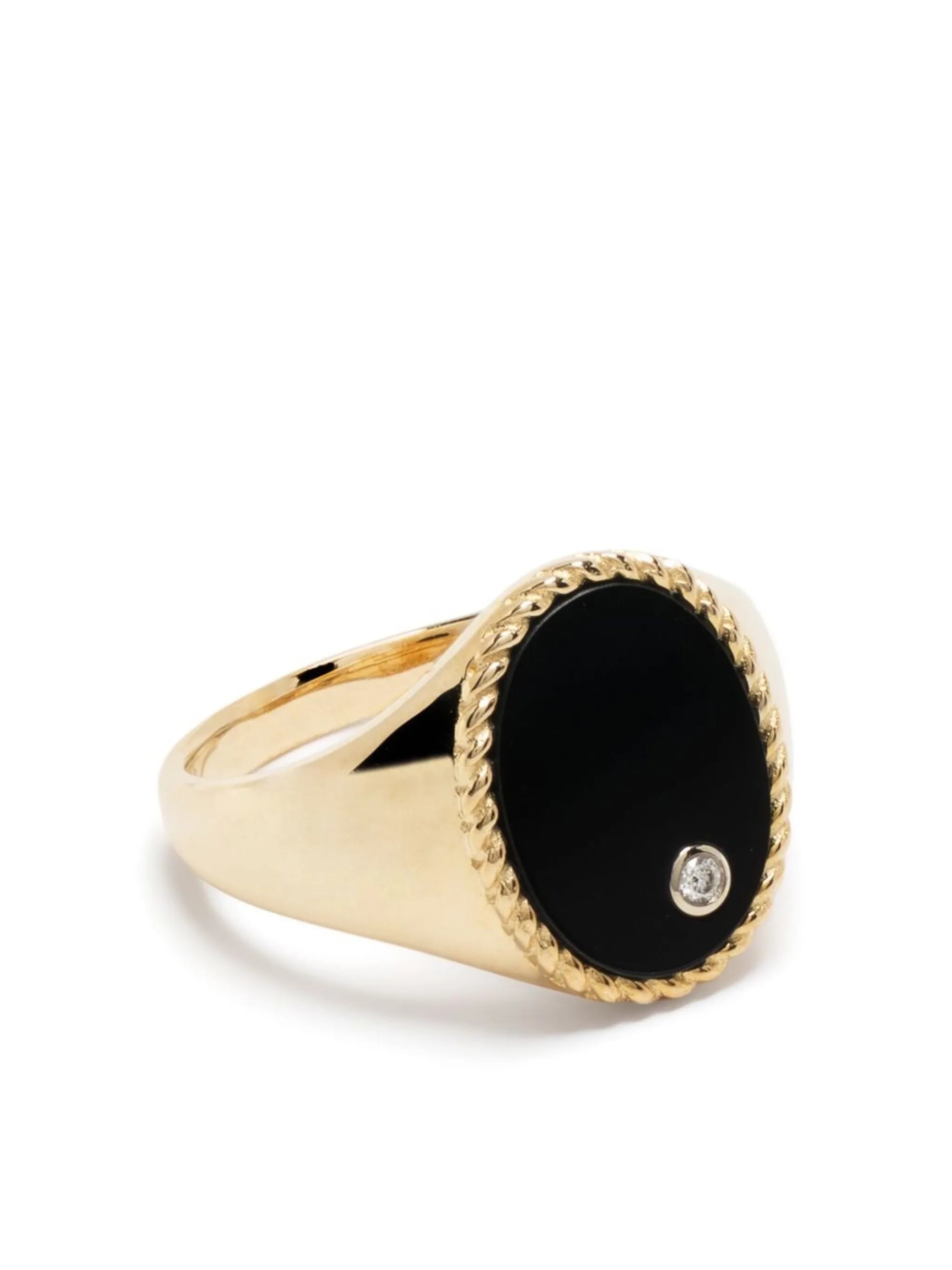 9kt yellow gold onyx diamond signet ring