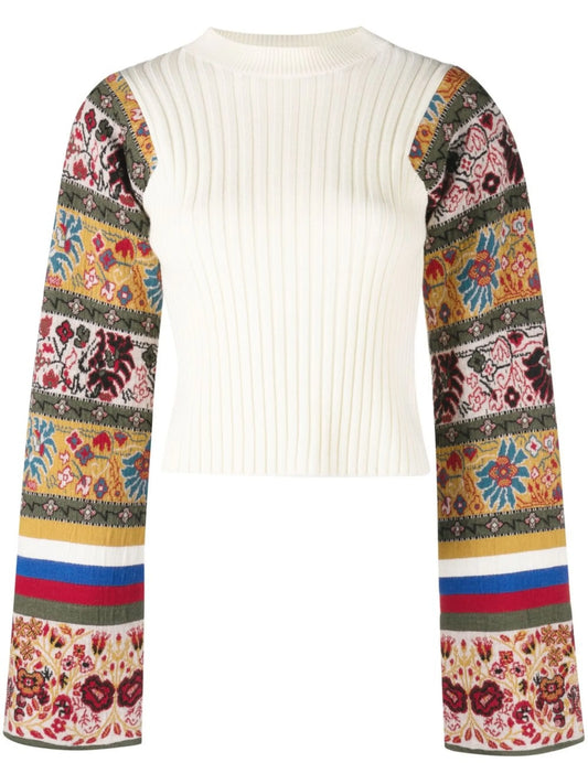 contrasting-panel intarsia-knit jumper