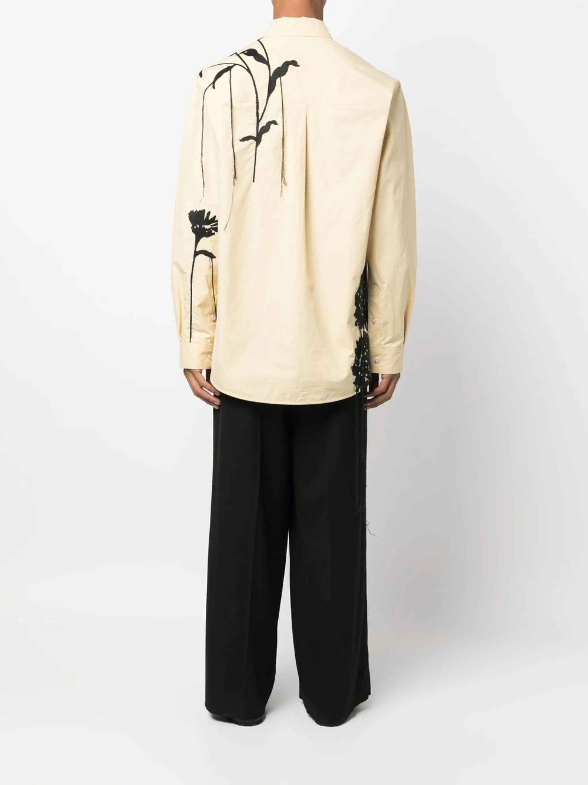 floral-embroidered short-sleeve shirt