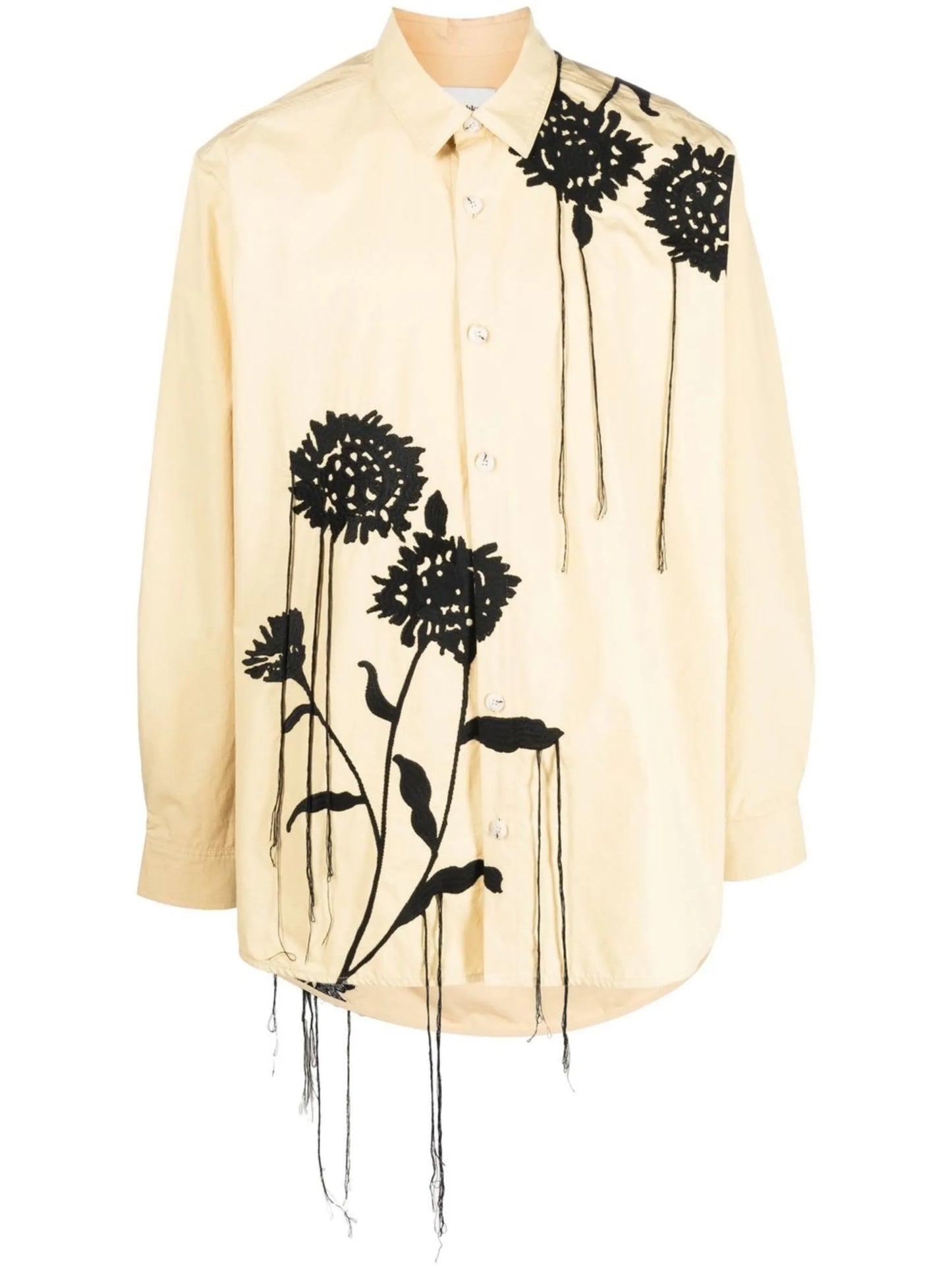 floral-embroidered short-sleeve shirt