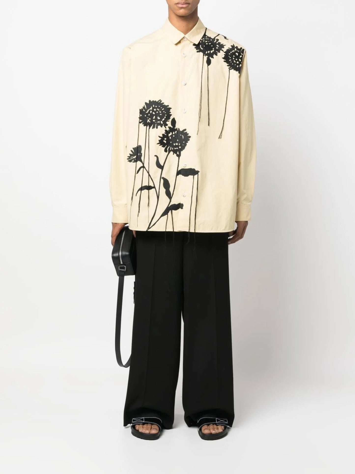 floral-embroidered short-sleeve shirt