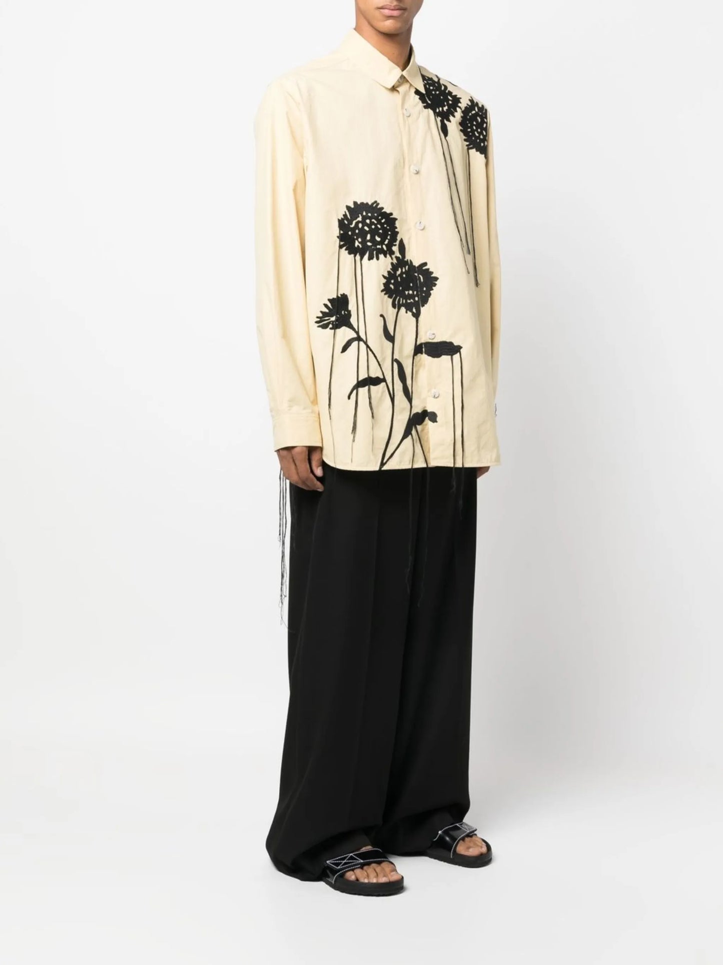 floral-embroidered short-sleeve shirt