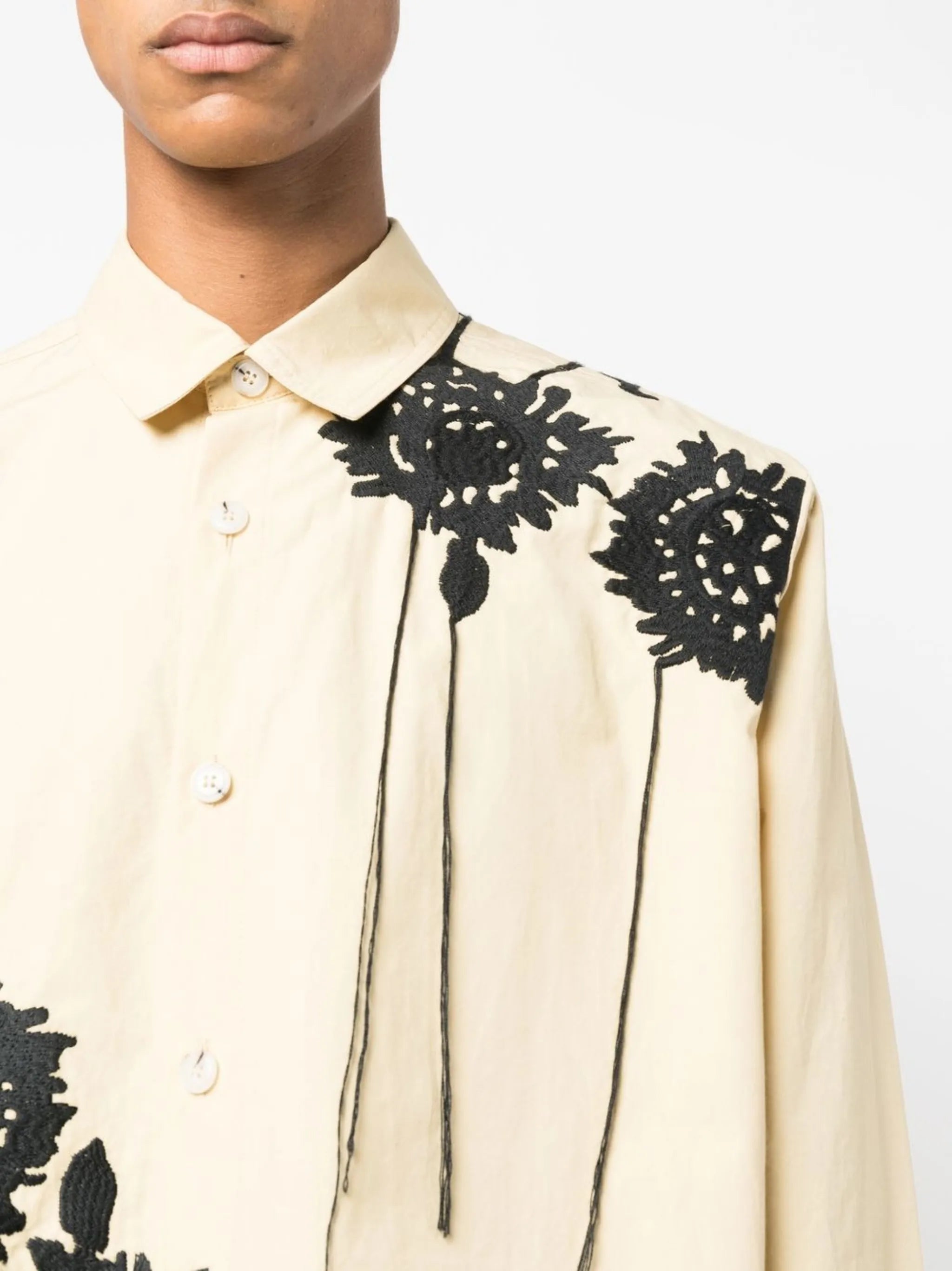 floral-embroidered short-sleeve shirt