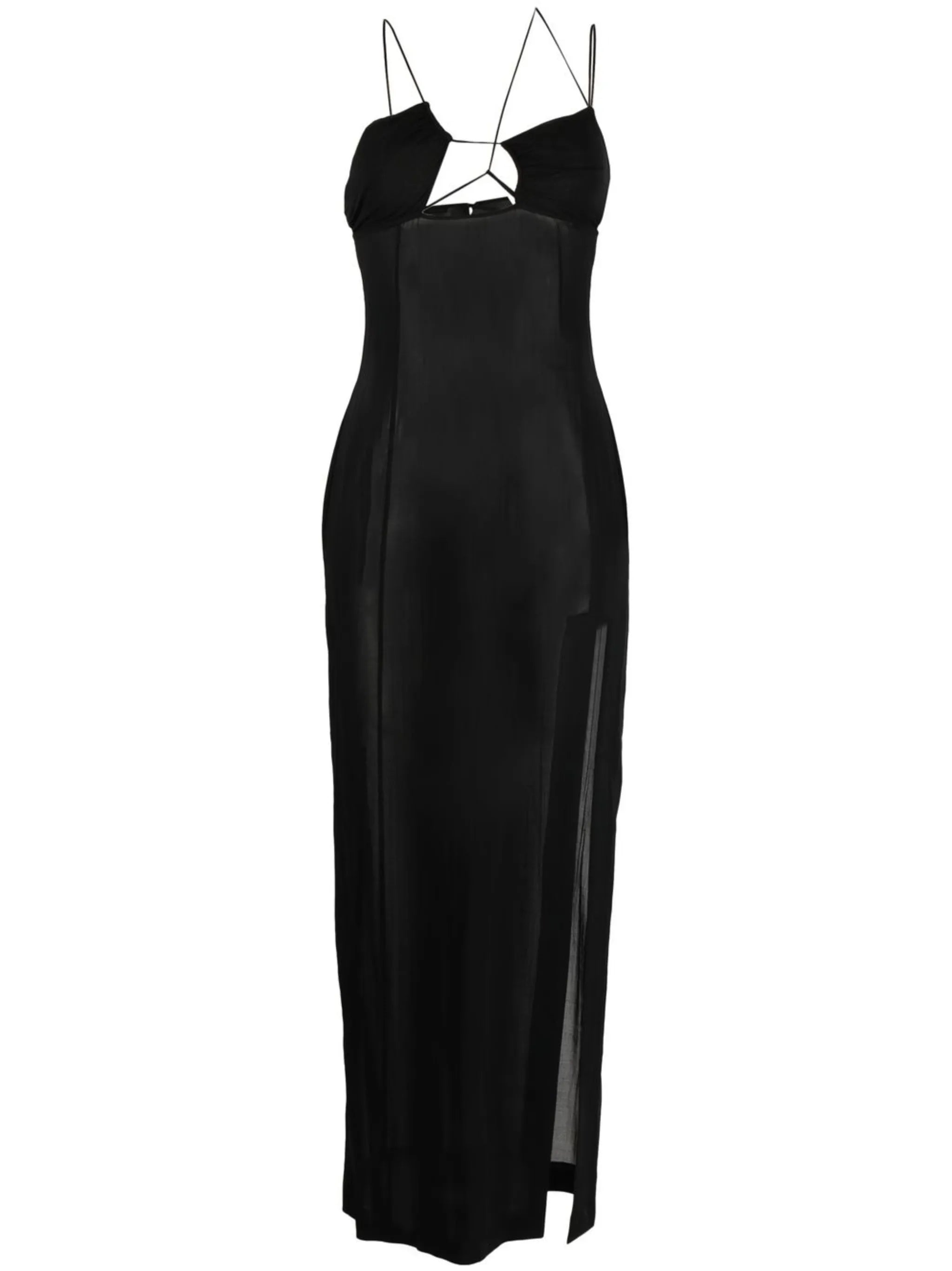 asymmetric semi-sheer midi dress