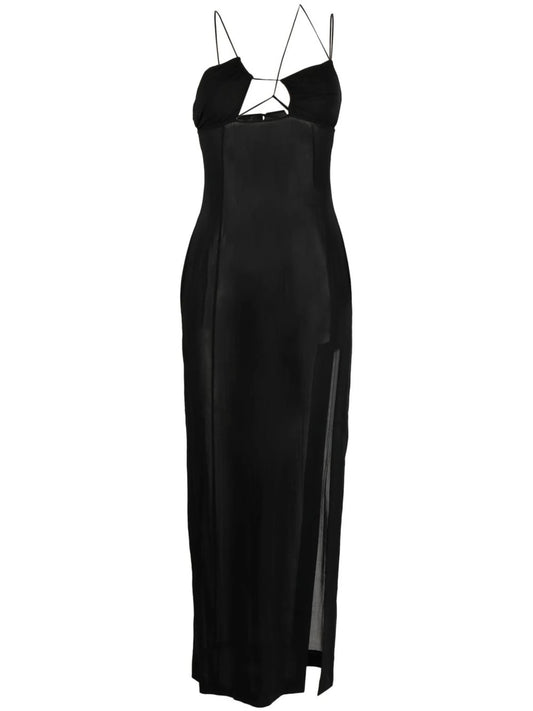 asymmetric semi-sheer midi dress