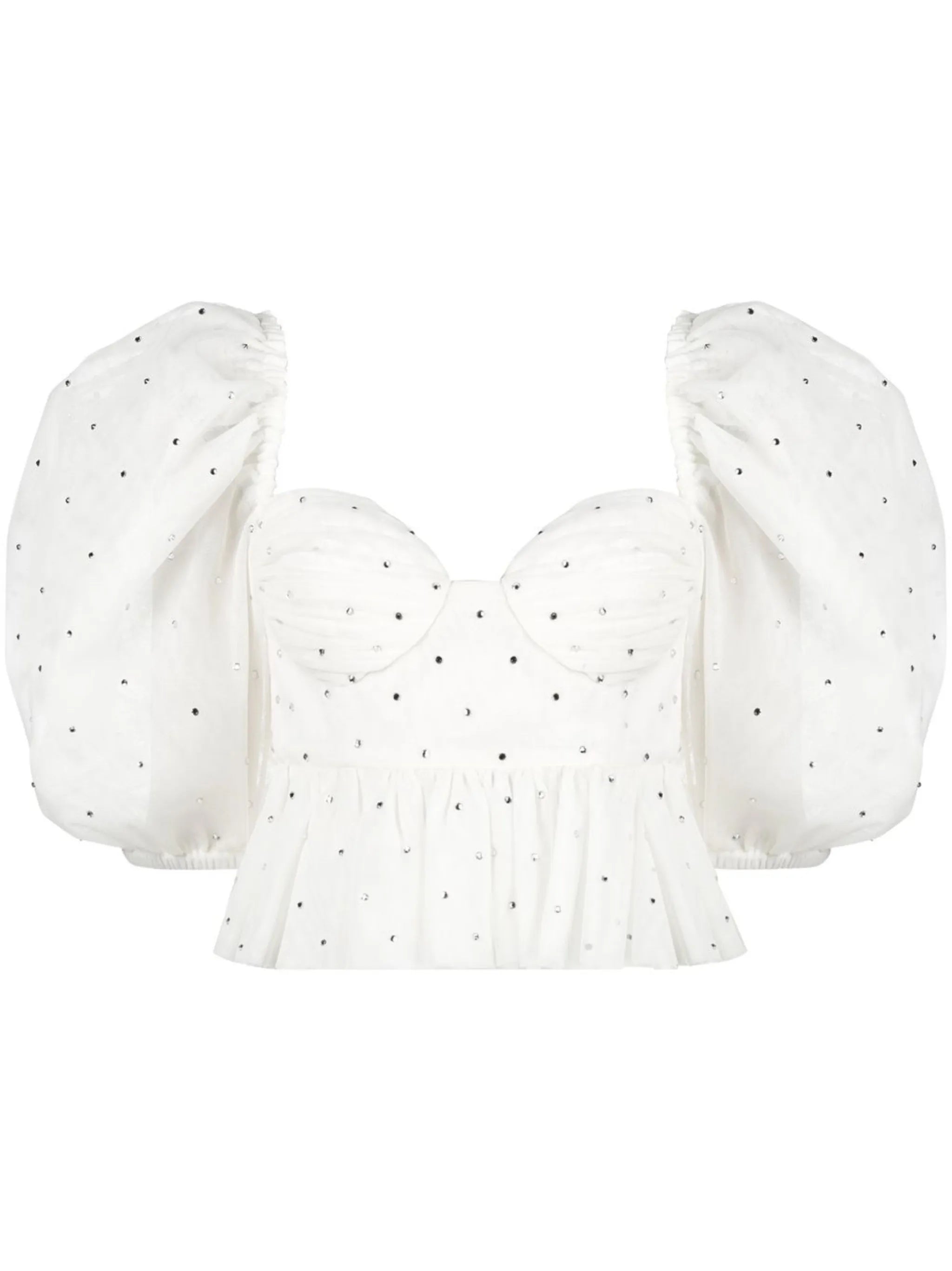 crystal-embellished puff-sleeve blouse