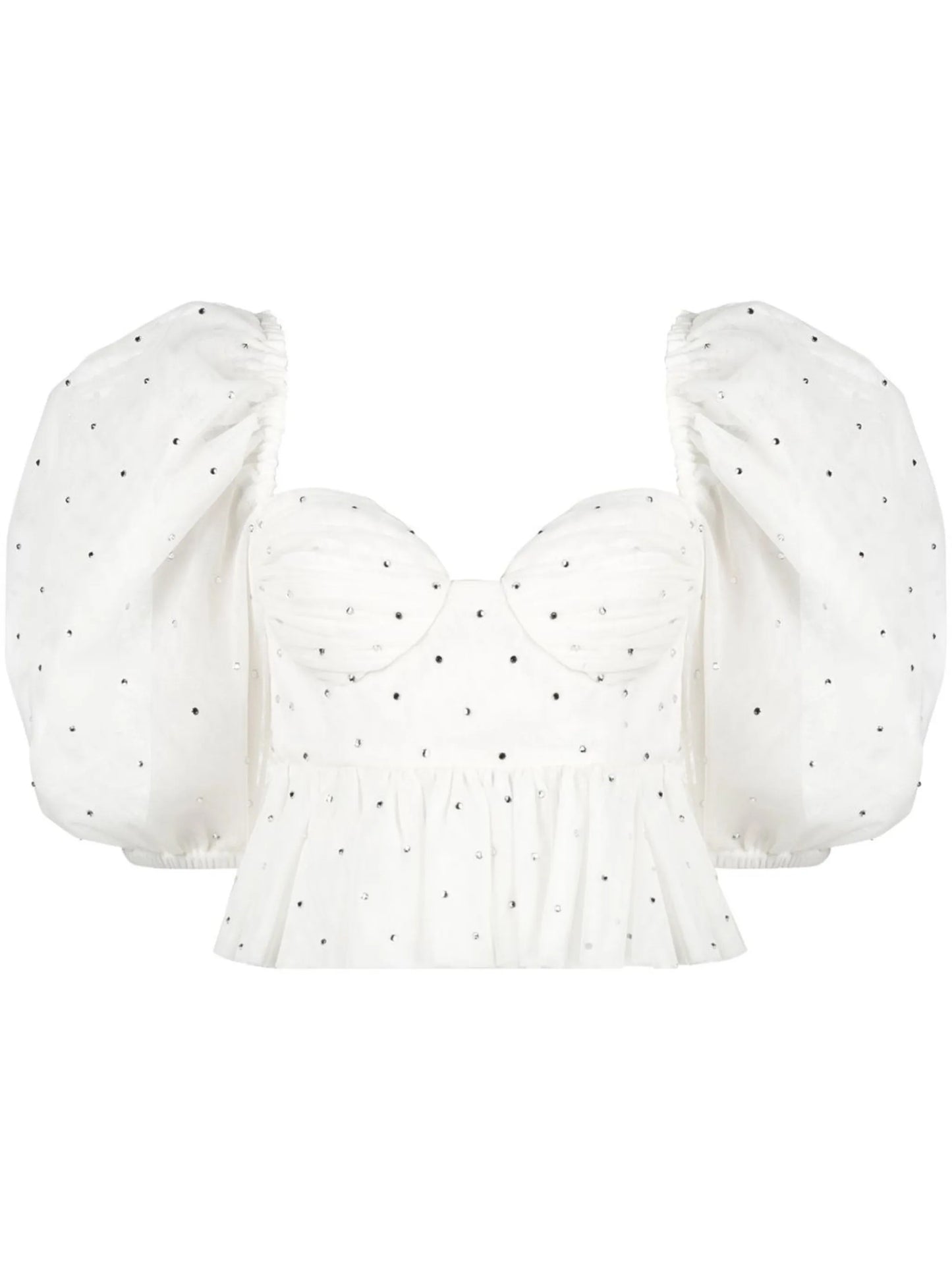 crystal-embellished puff-sleeve blouse