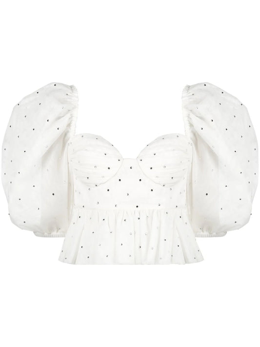 crystal-embellished puff-sleeve blouse