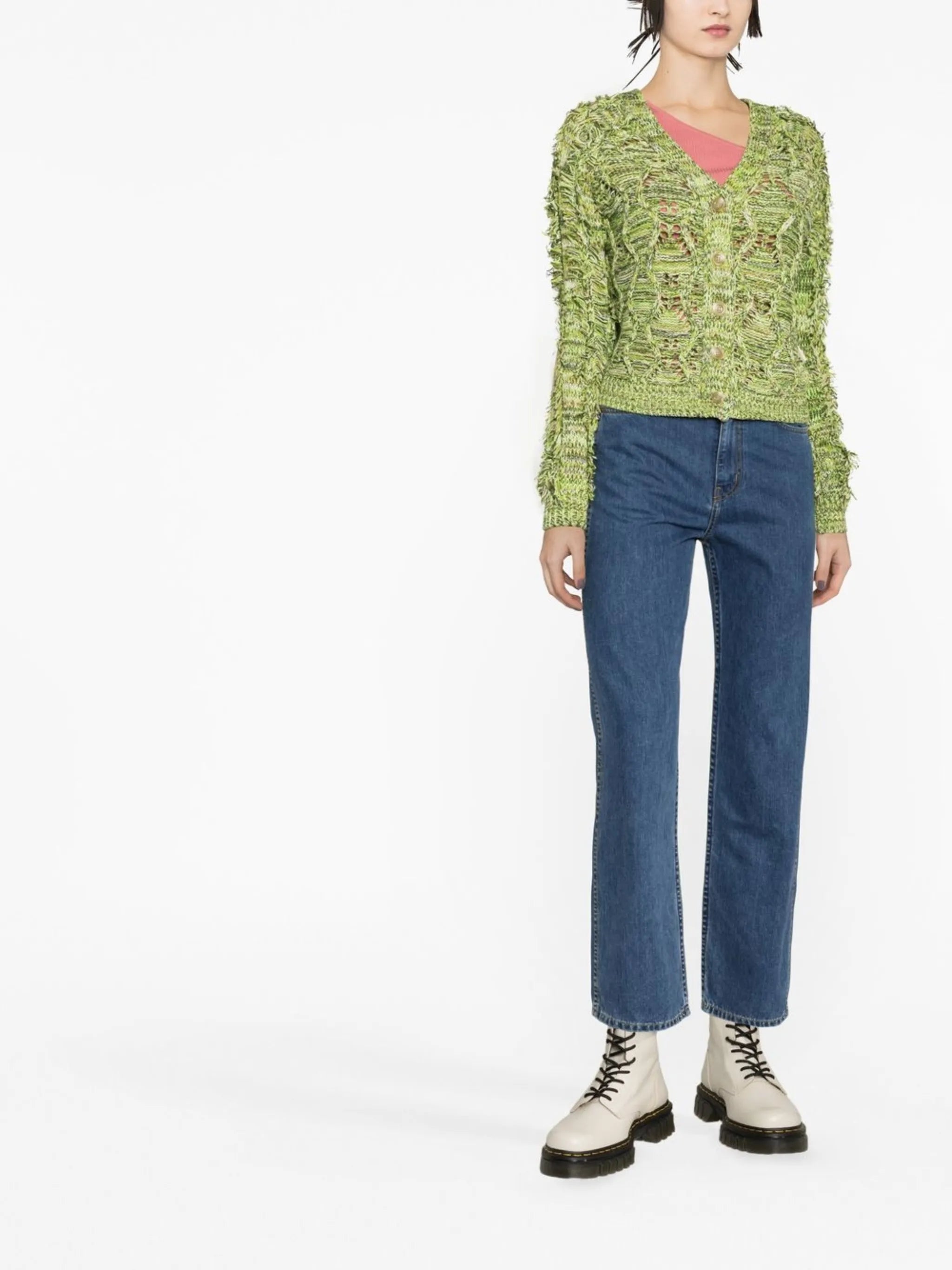 open-knit fringed cardigan