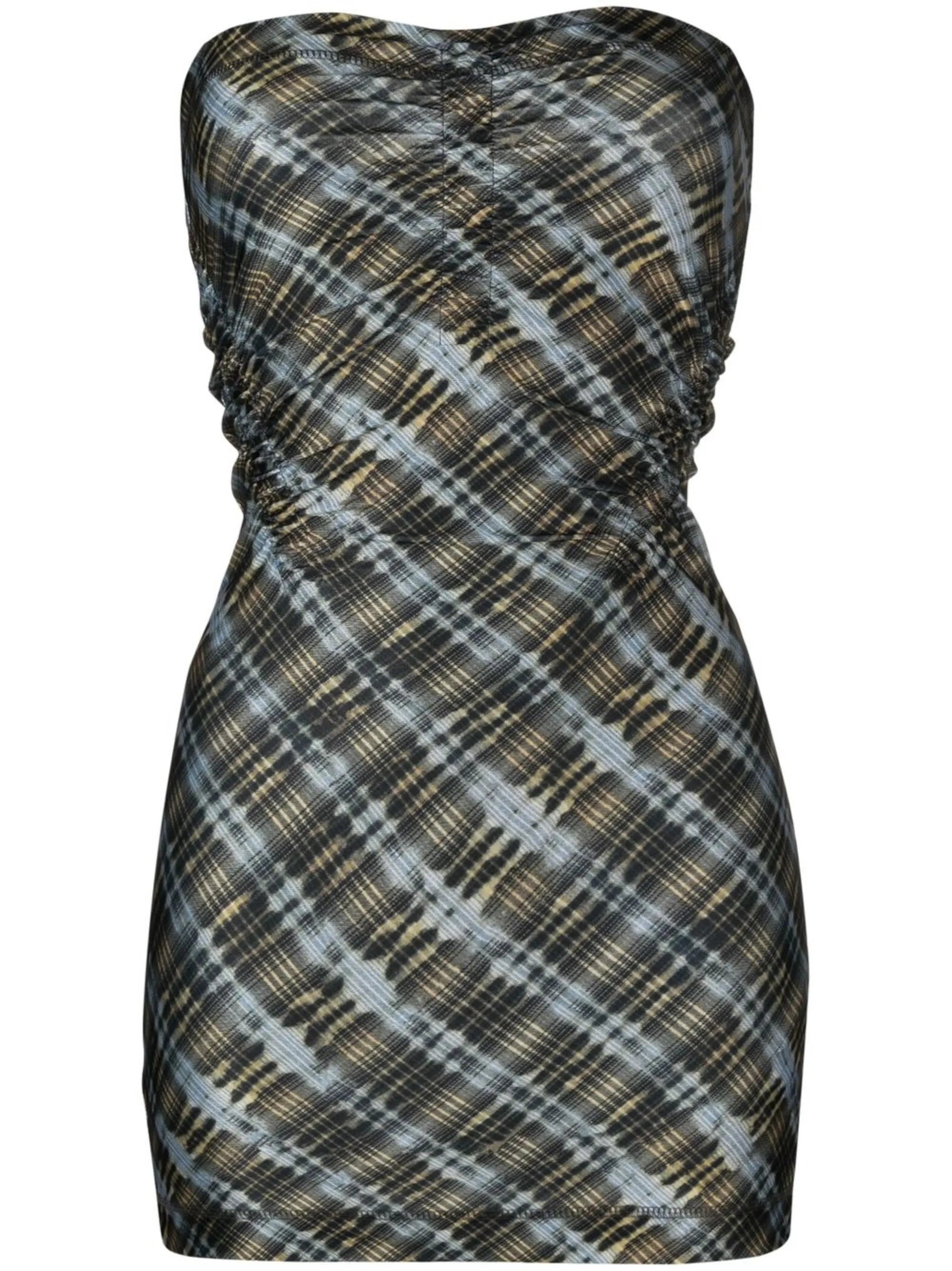 Skinn plaid-check strapless minidress