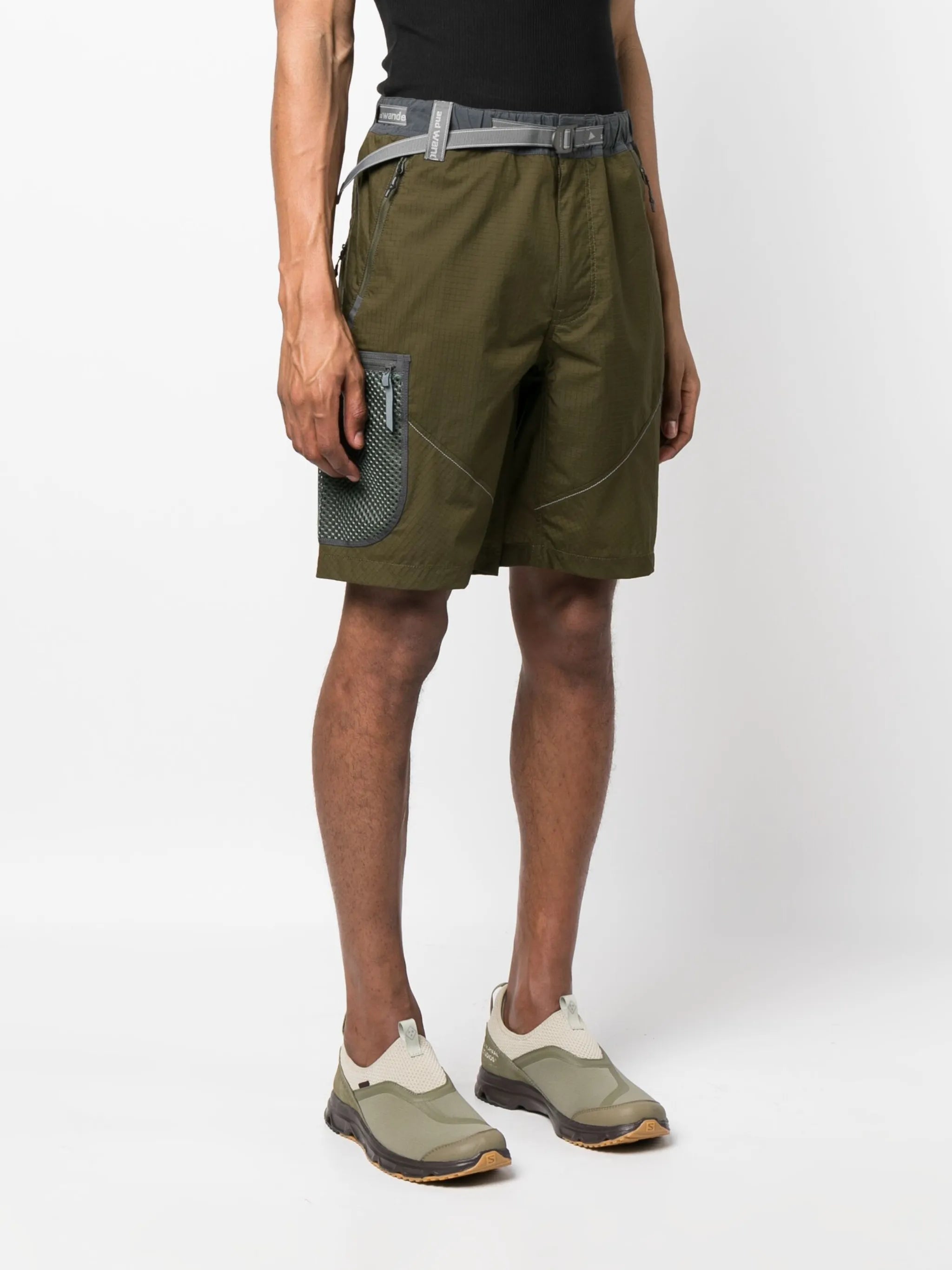 ripstop knee-length belted shorts