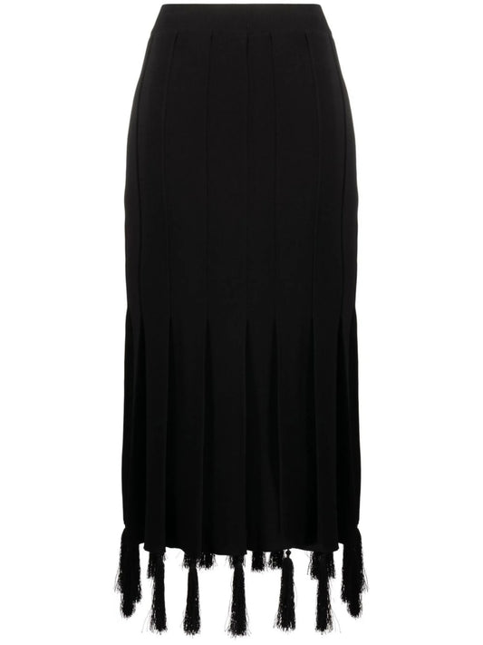 Black High Waisted Tassel Detail Skirt