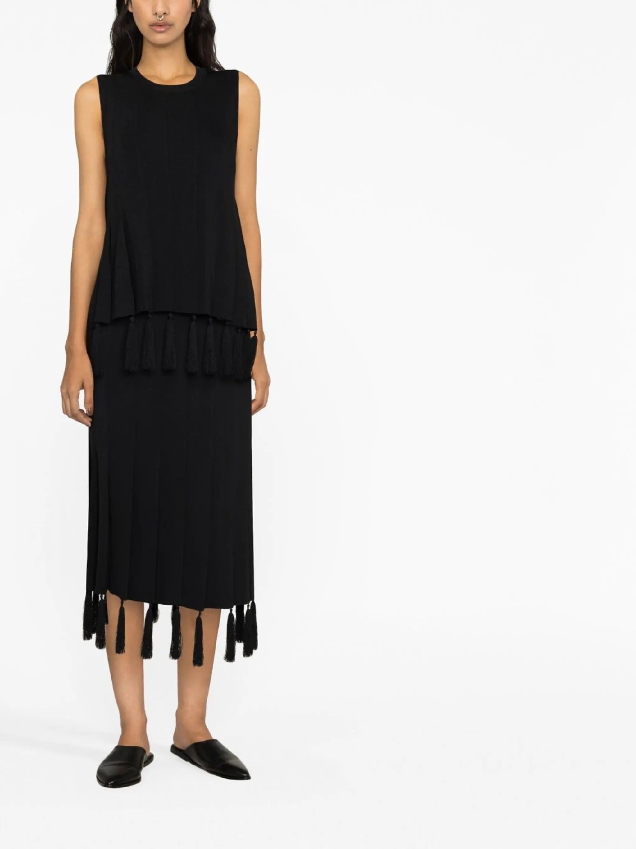 Black High Waisted Tassel Detail Skirt
