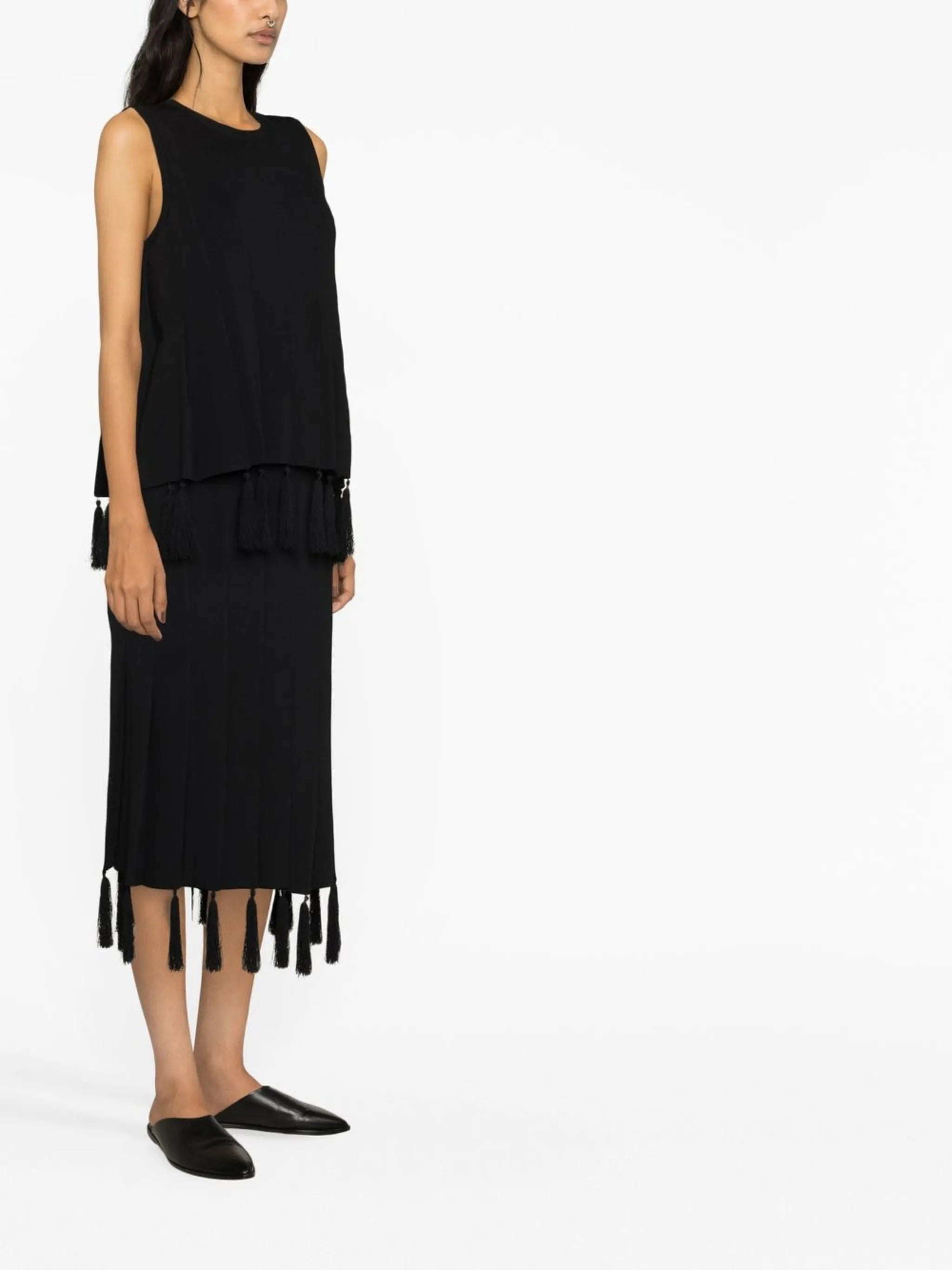 Black High Waisted Tassel Detail Skirt