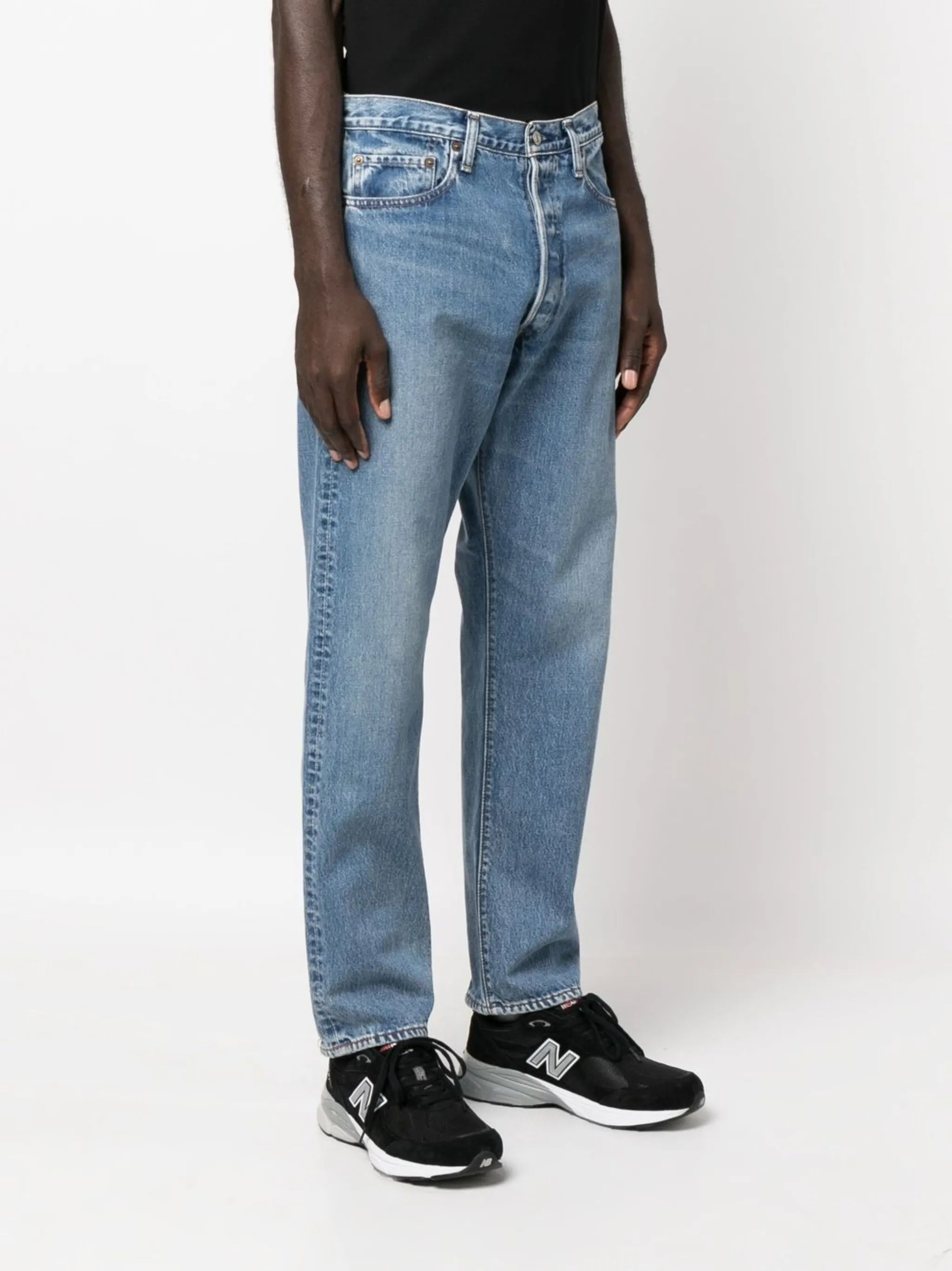 straight-leg mid-rise jeans