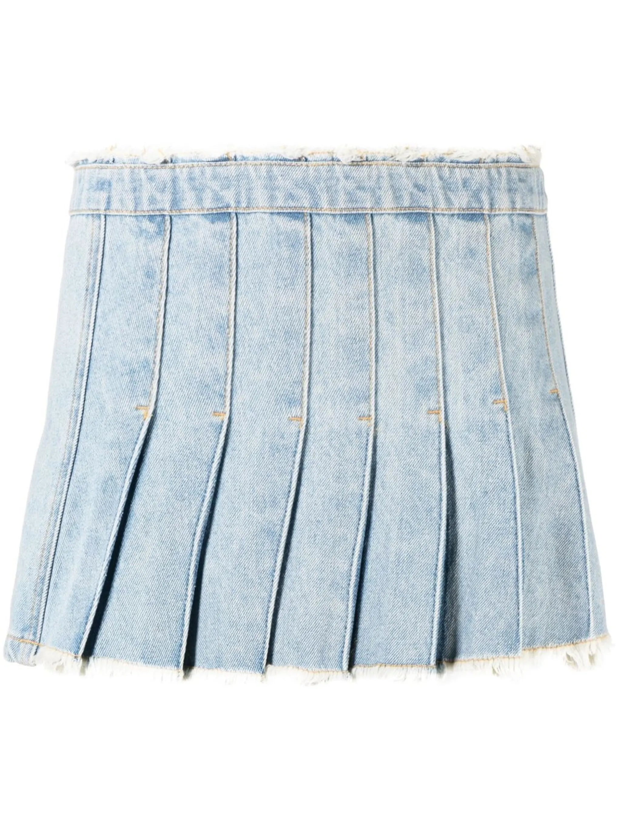 pleated wrap denim skirt