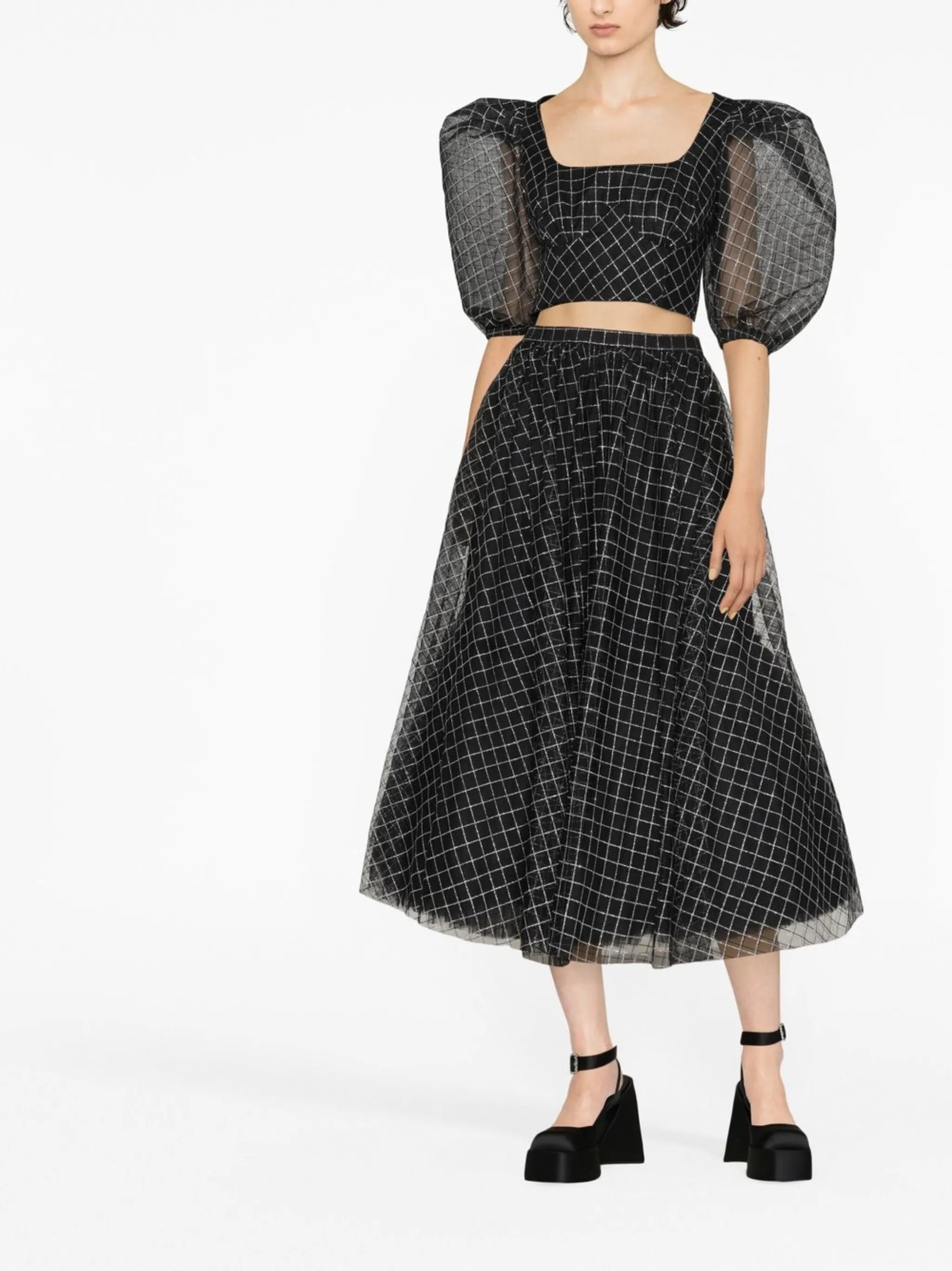 checked midi skirt