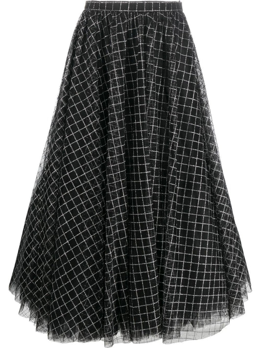checked midi skirt