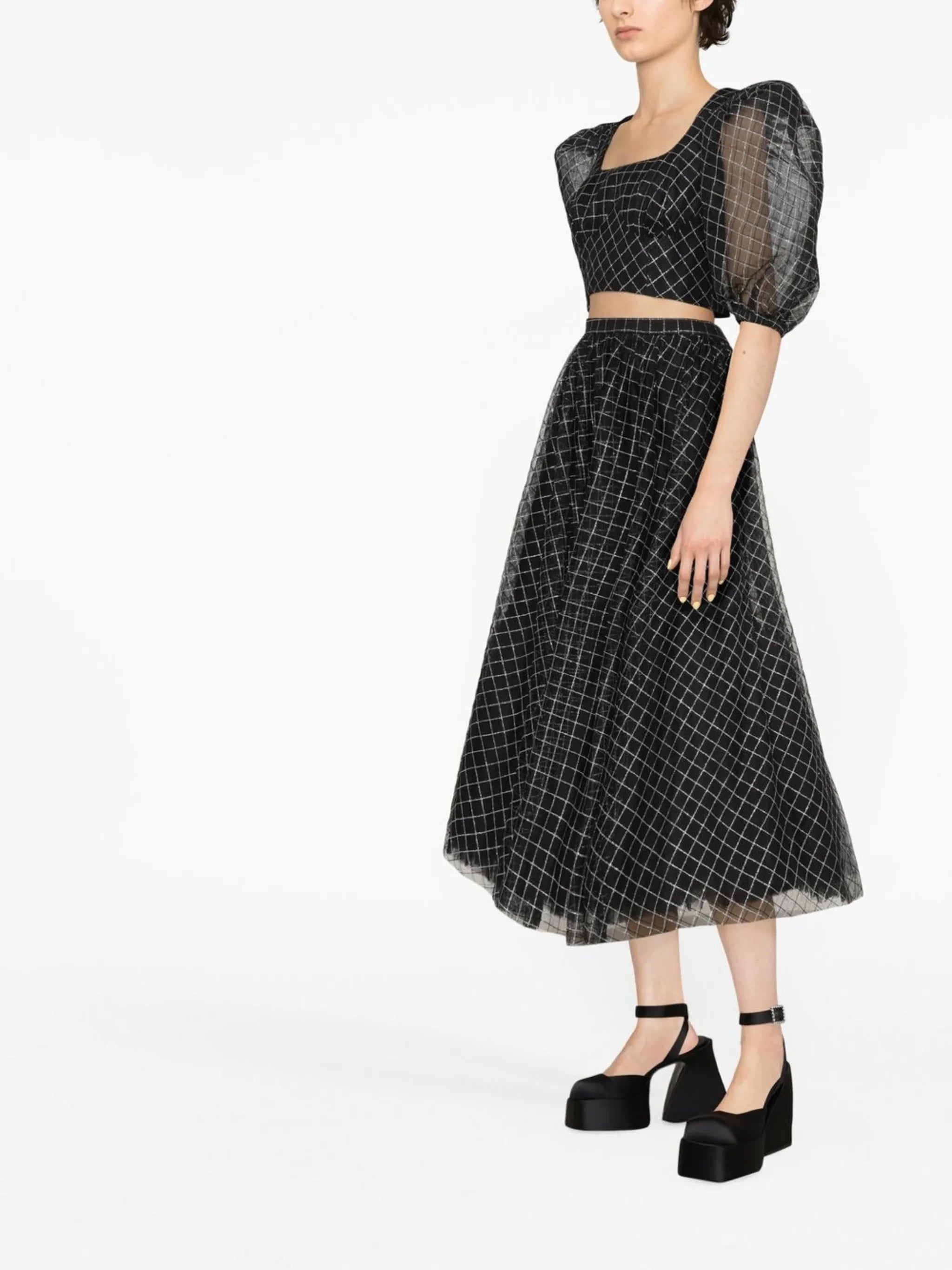 checked midi skirt