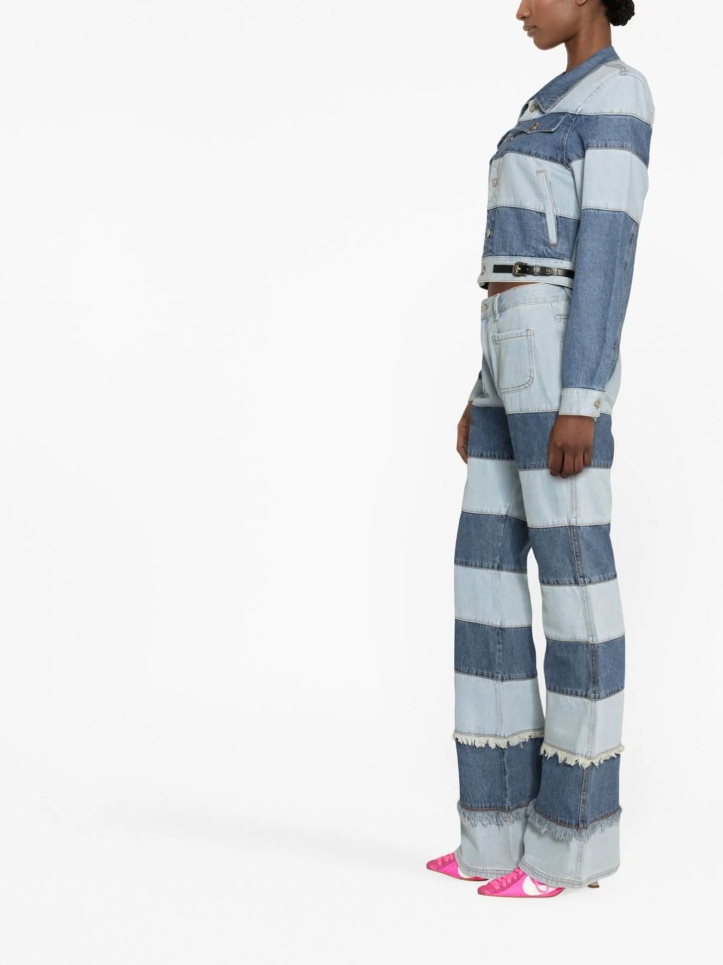 Mahina patchwork-striped denim jacket
