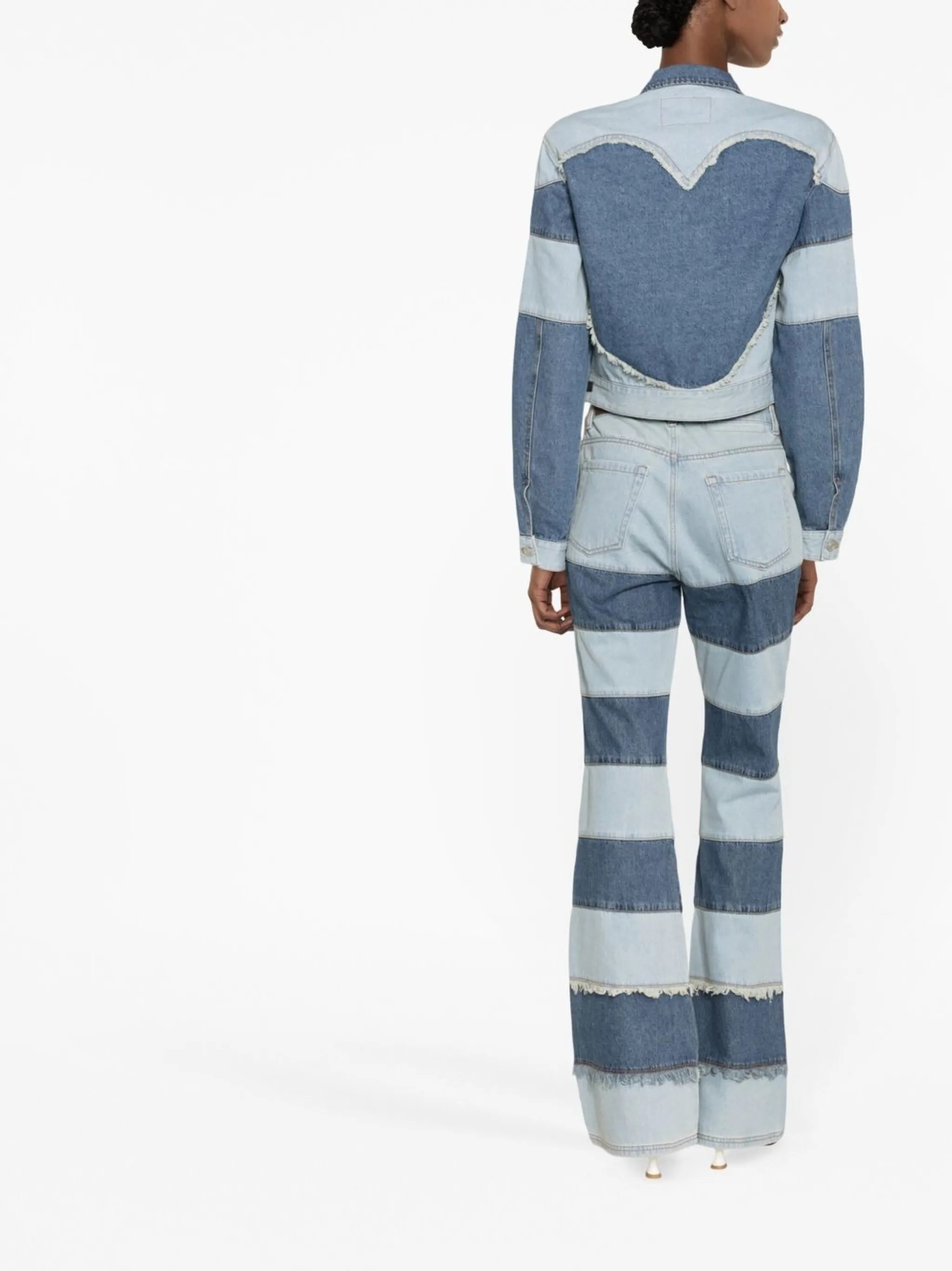 Mahina patchwork-striped denim jacket