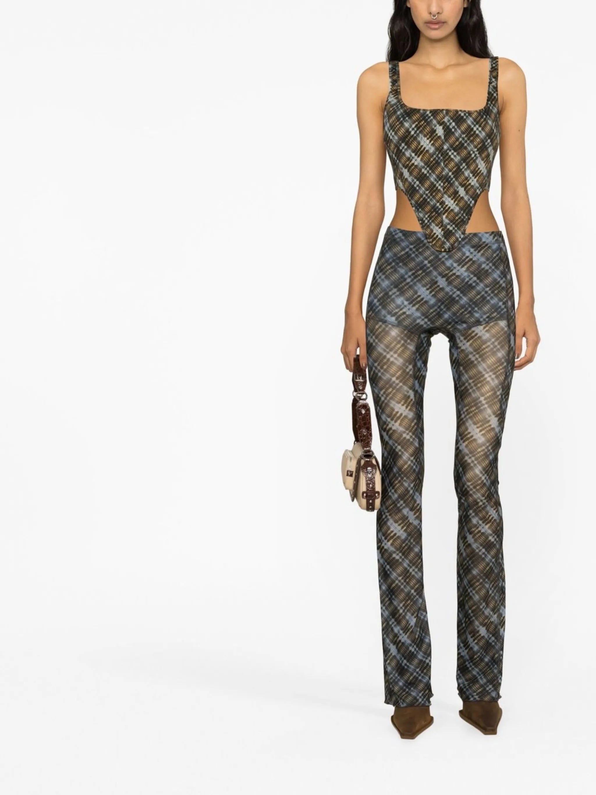 plaid check pattern trousers